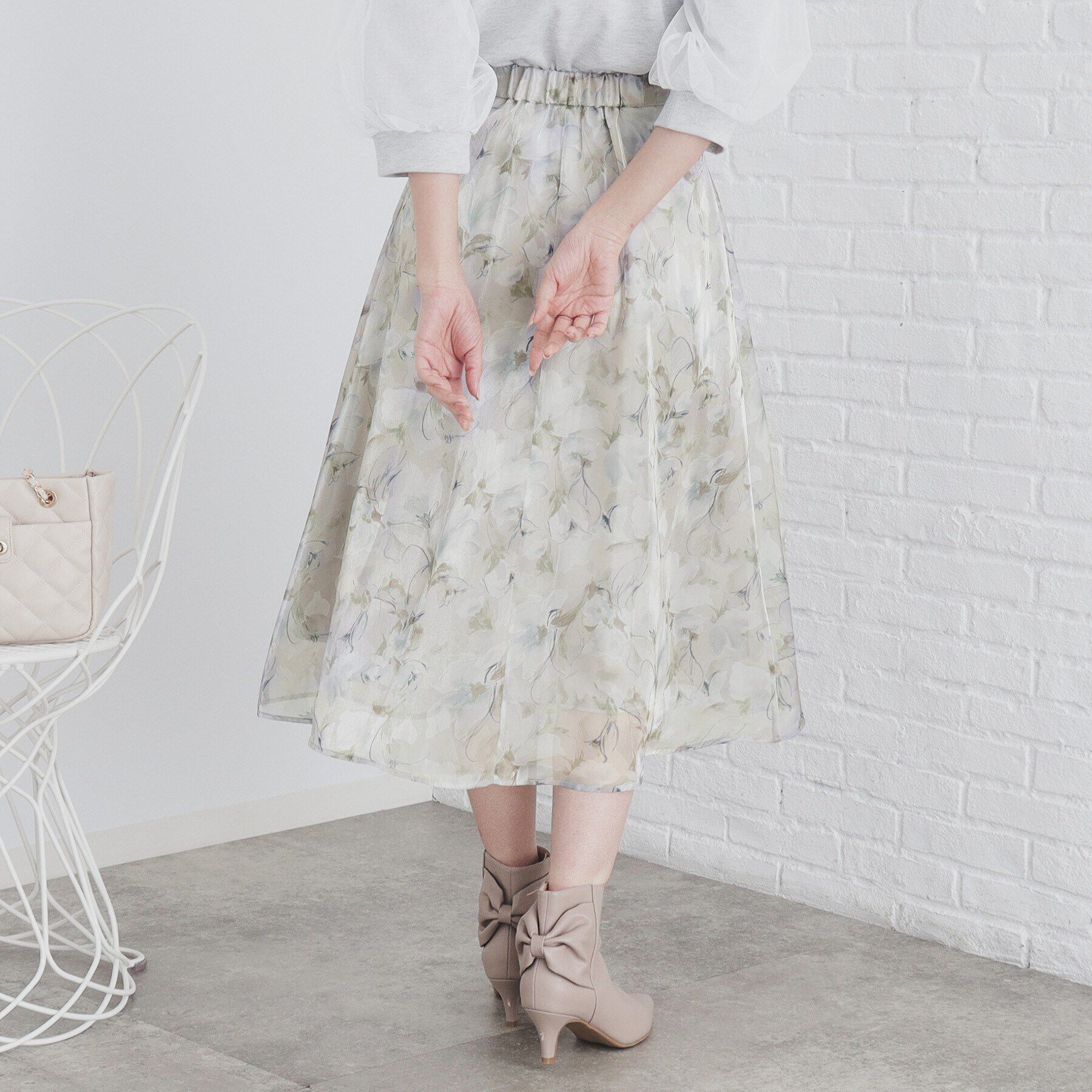 index「オーガンジーフラワーフレアスカート【洗濯機洗い可/イージーアイロン】」|スカート|