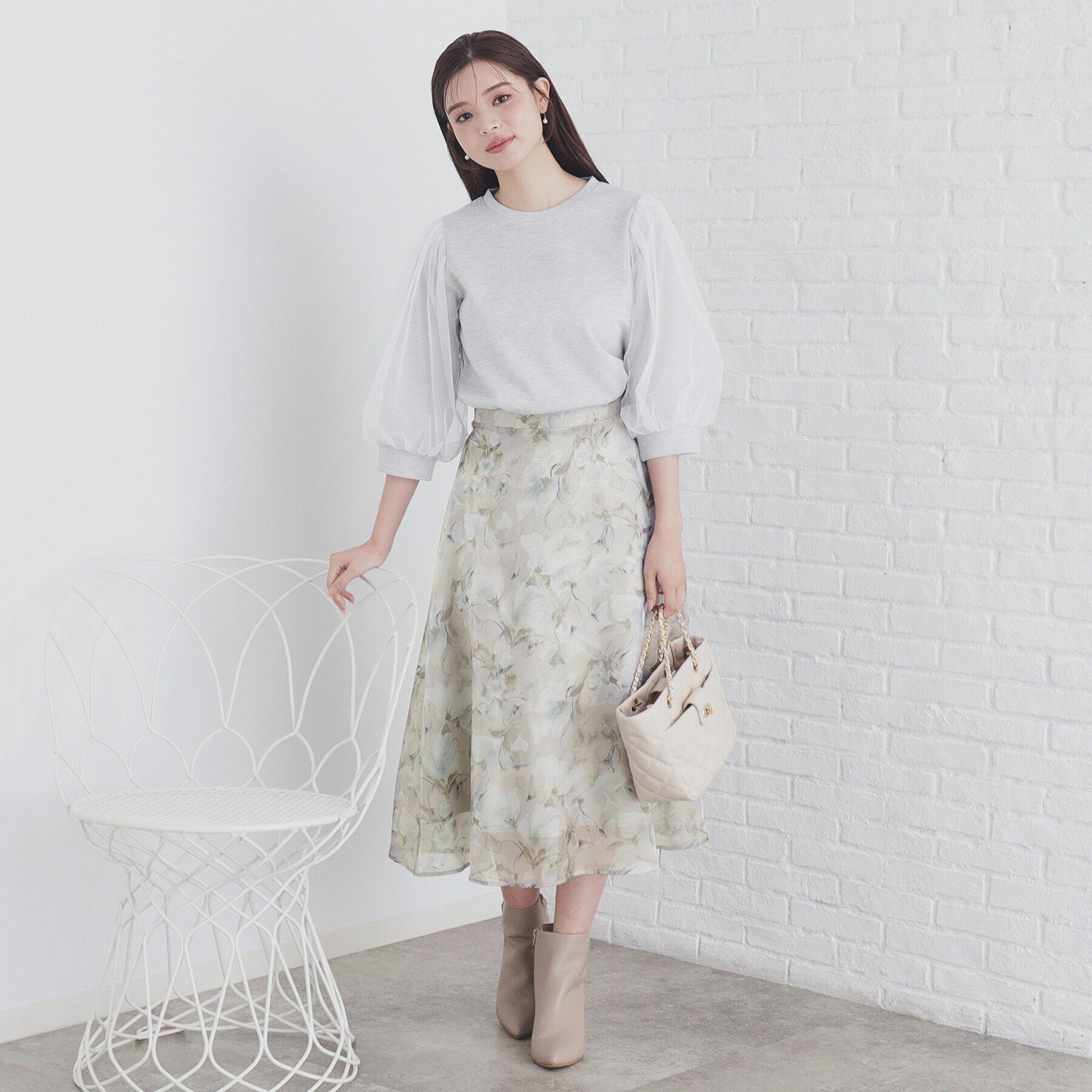 index「オーガンジーフラワーフレアスカート【洗濯機洗い可/イージーアイロン】」|スカート|