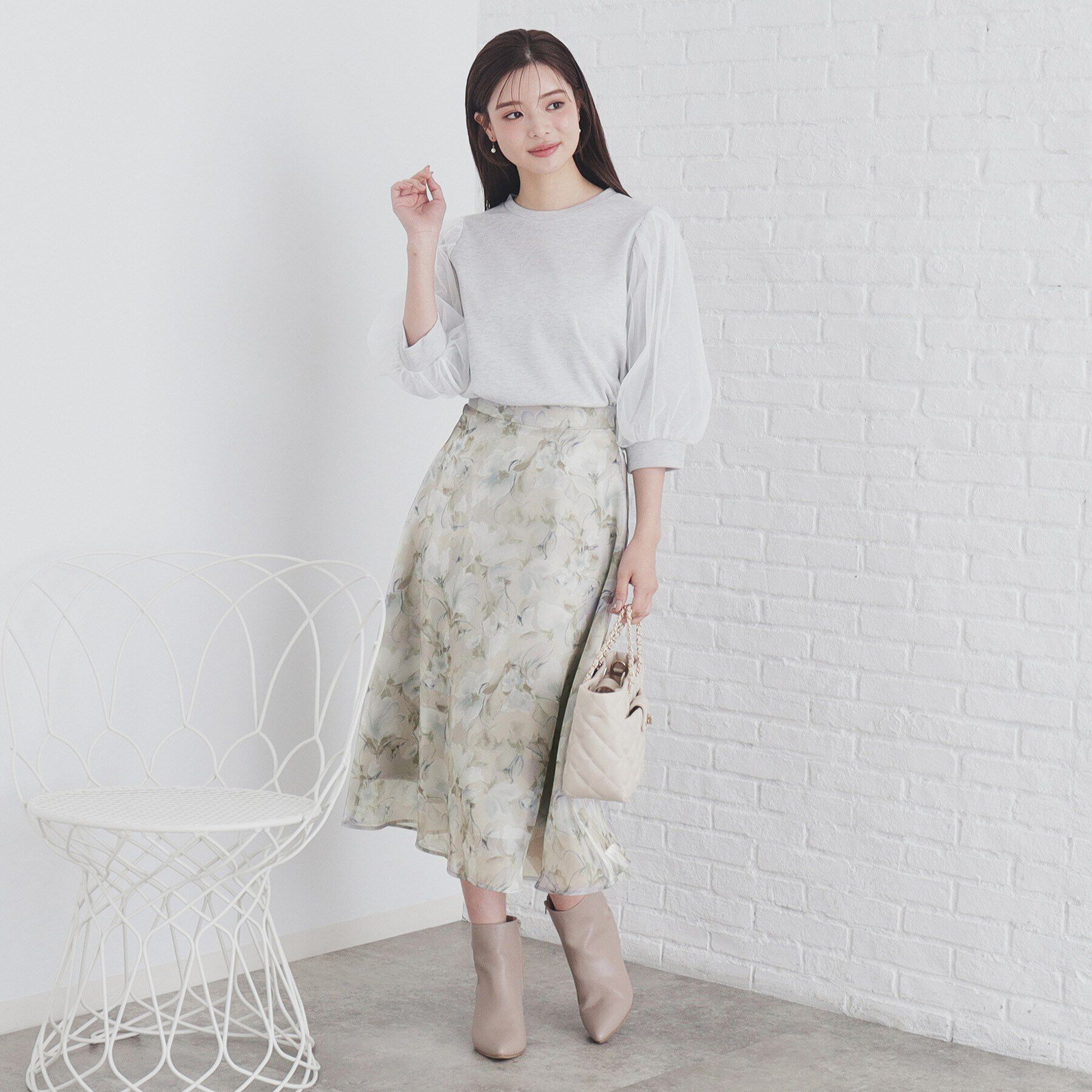 index「オーガンジーフラワーフレアスカート【洗濯機洗い可/イージーアイロン】」|スカート|