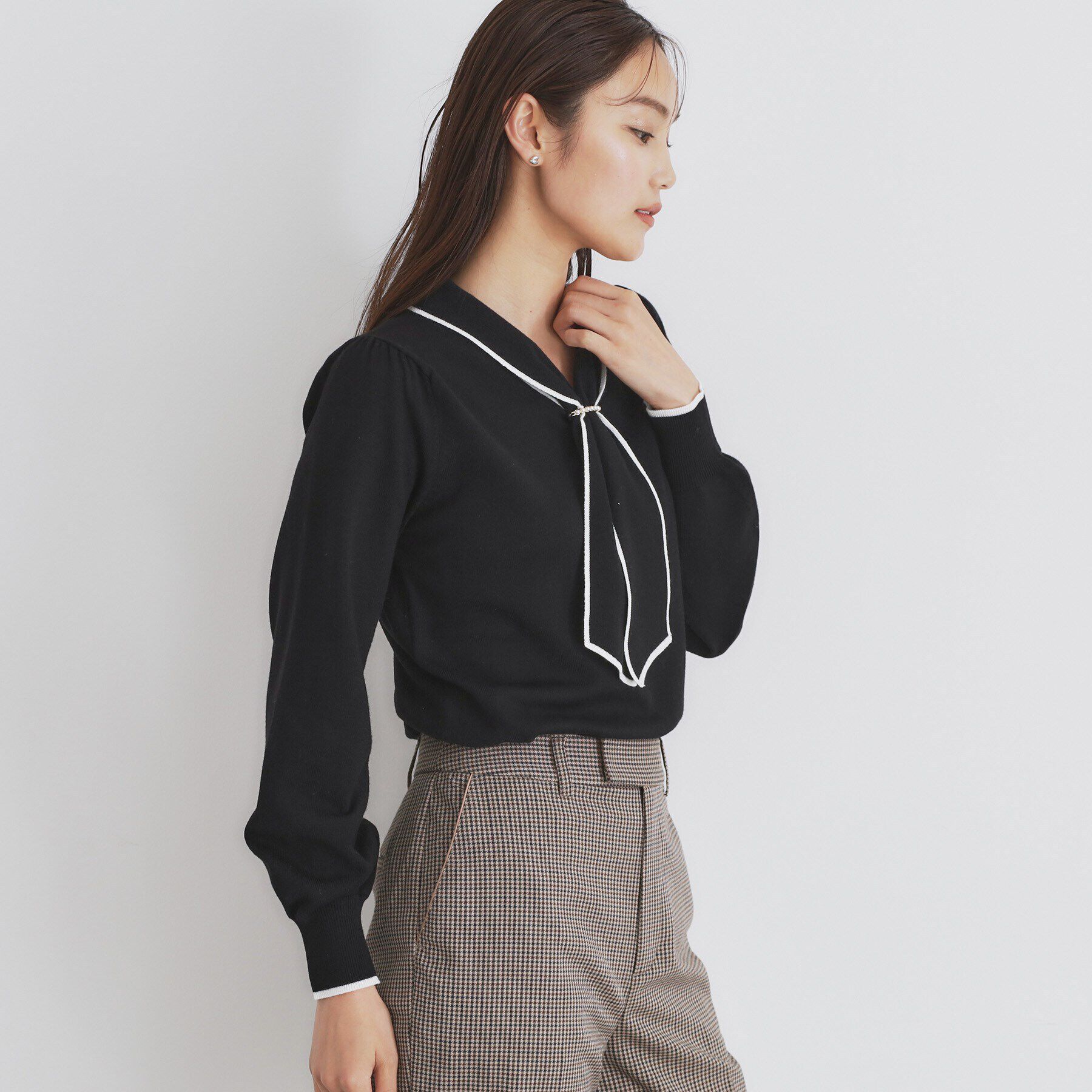 index「《8color/XS-LLsize》パール調パーツ付き ボウタイニット【洗濯機可】」|ニット・セーター|