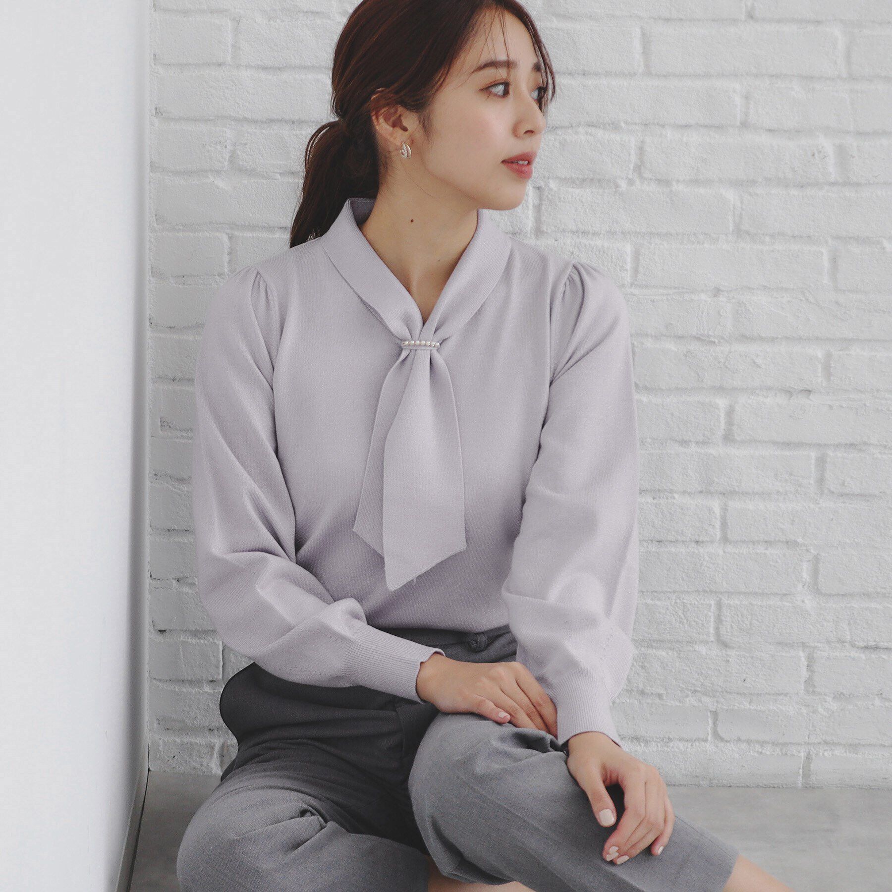 index「《8color/XS-LLsize》パール調パーツ付き ボウタイニット【洗濯機可】」|ニット・セーター|