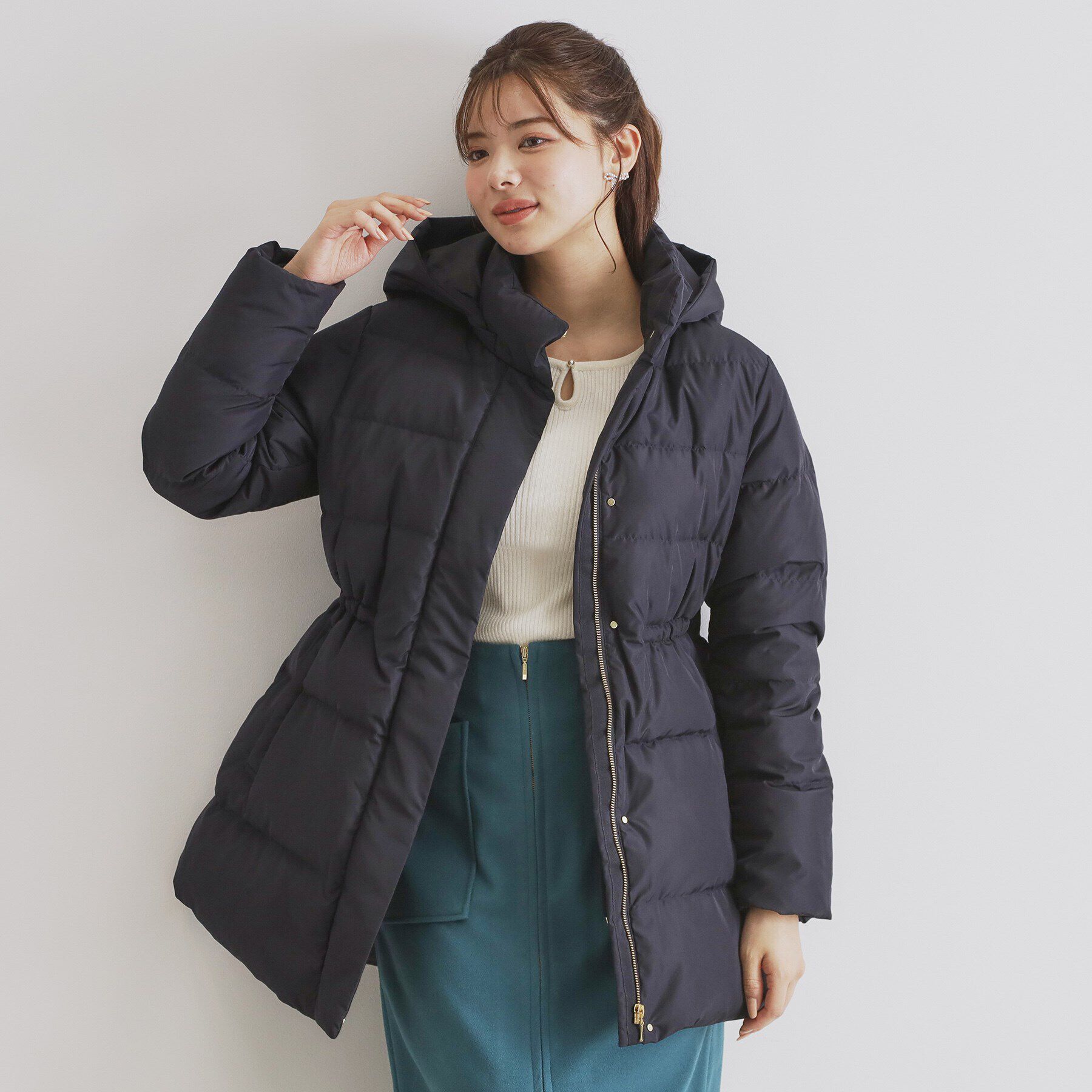 index「《XS-LLsize》河田ダウン ドロストミドルコート【洗濯機洗い可/撥水/静電気防止裏地】」|ダウン|ネイビー(094)