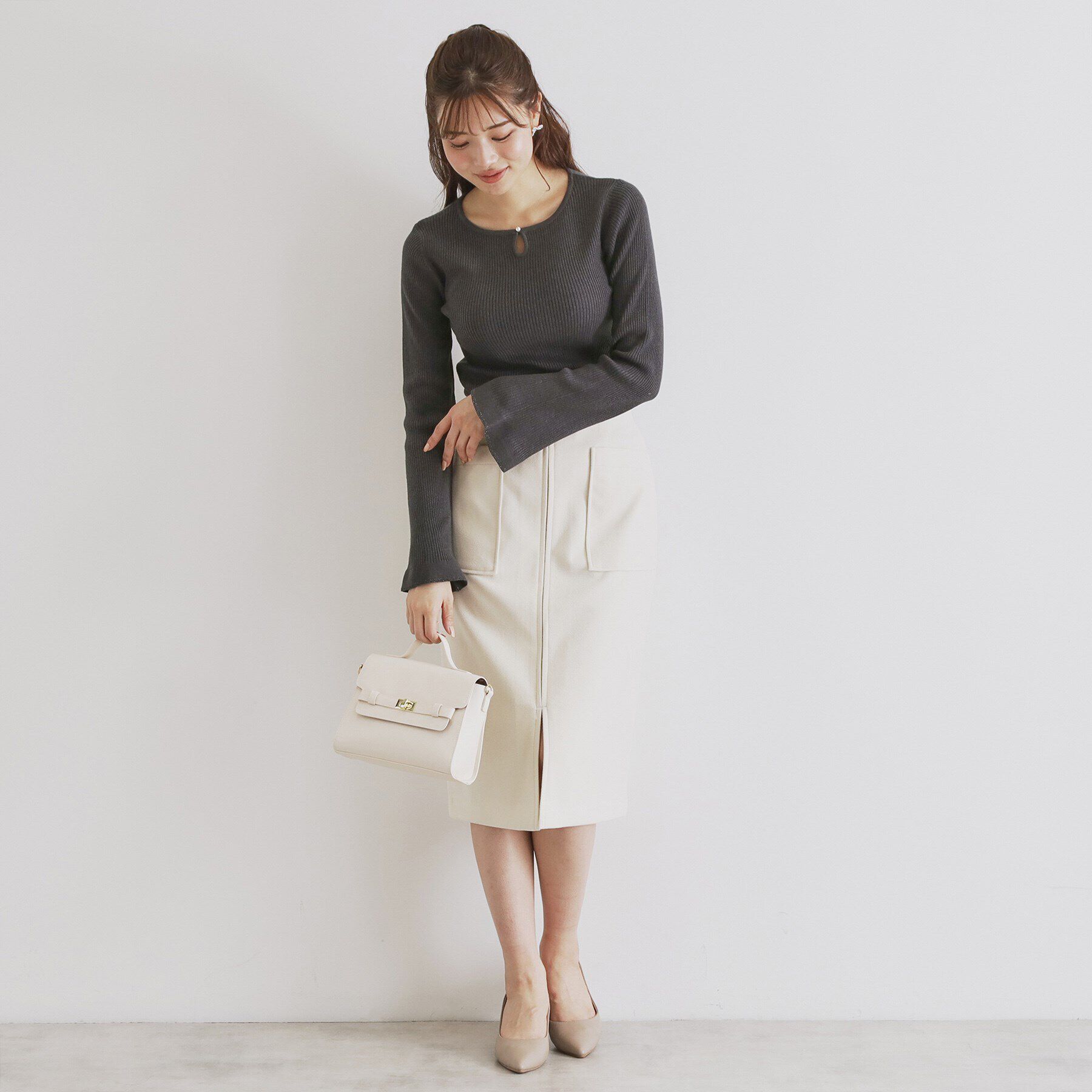 index「フロントパール袖フリルリブニット【洗濯機洗い可】」|ニット・セーター|