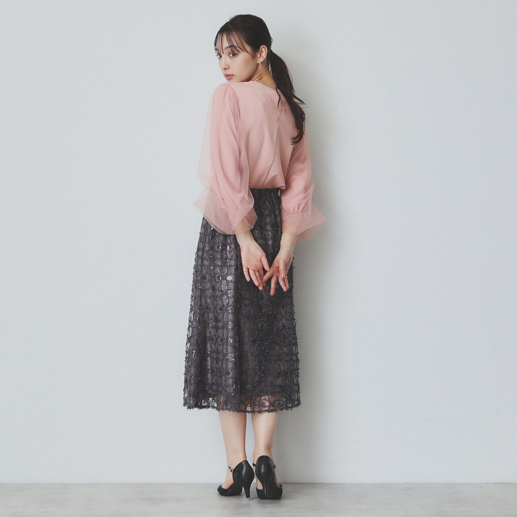 index「ビジュー付きチュールバルーンスリーブトップス【洗濯機洗い可】」|Tシャツ・カットソー|