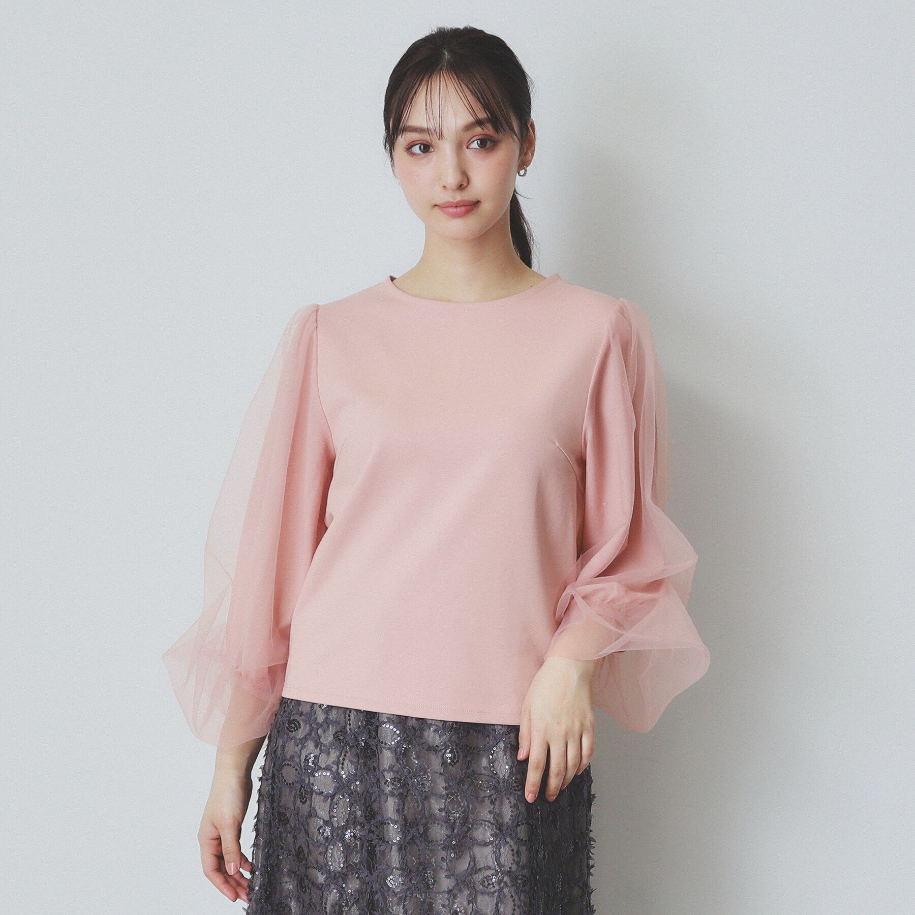 index「ビジュー付きチュールバルーンスリーブトップス【洗濯機洗い可】」|Tシャツ・カットソー|