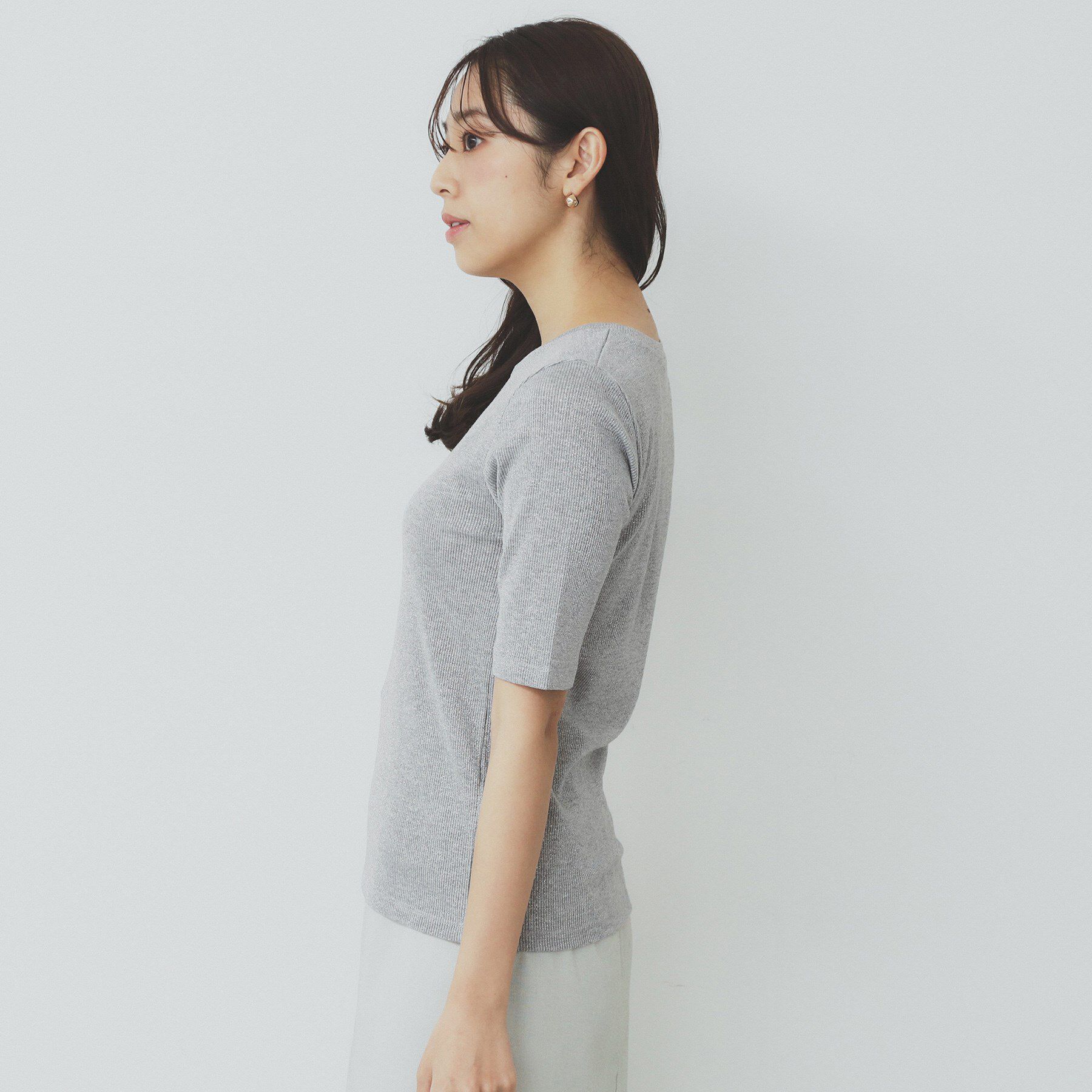 index「ラメリブクルーネックトップス【洗濯機洗い可】」|Tシャツ・カットソー|