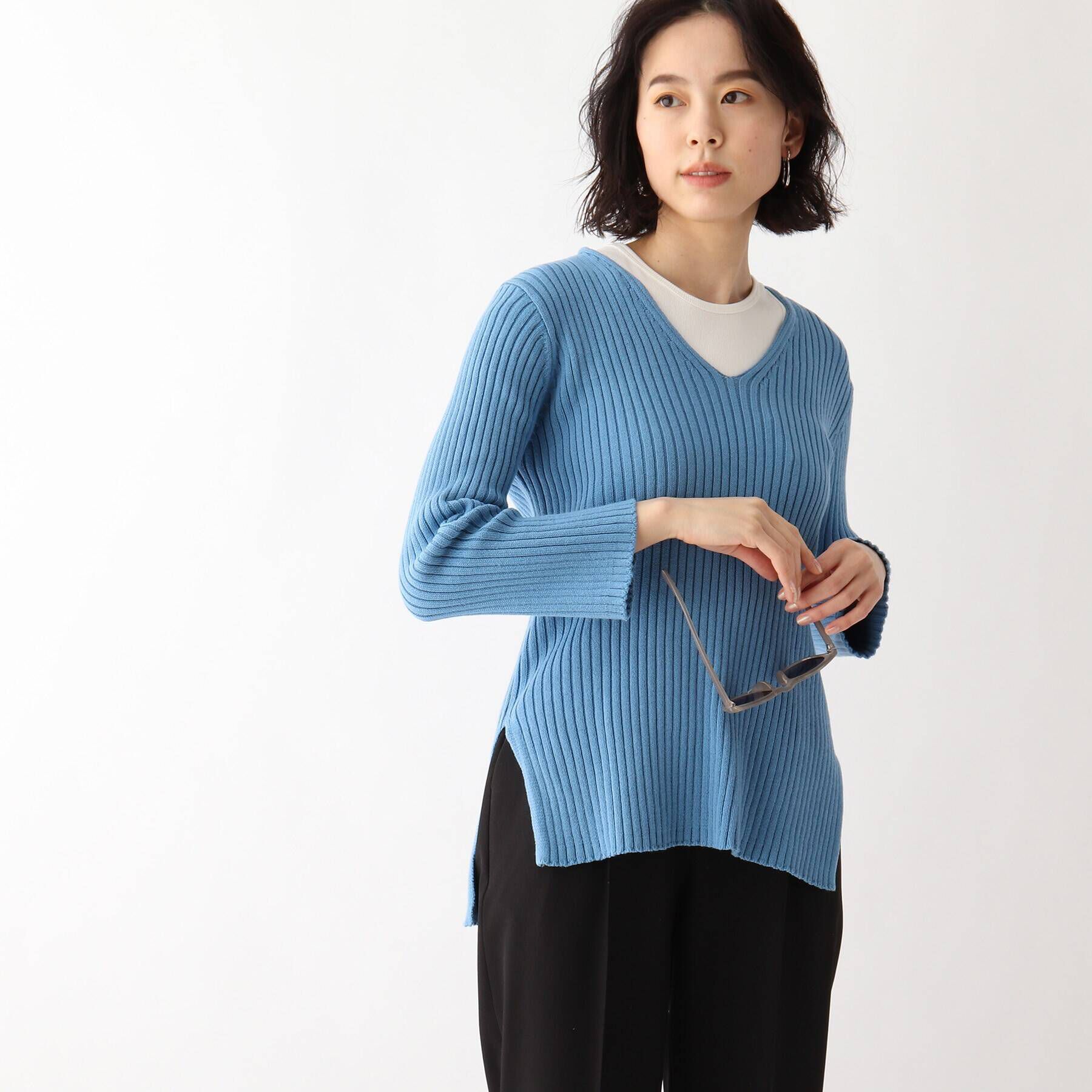 OPAQUE.CLIP「◆オーガニックコットン ワイドリブプルオーバー」|ニット・セーター|ライトブルー(091