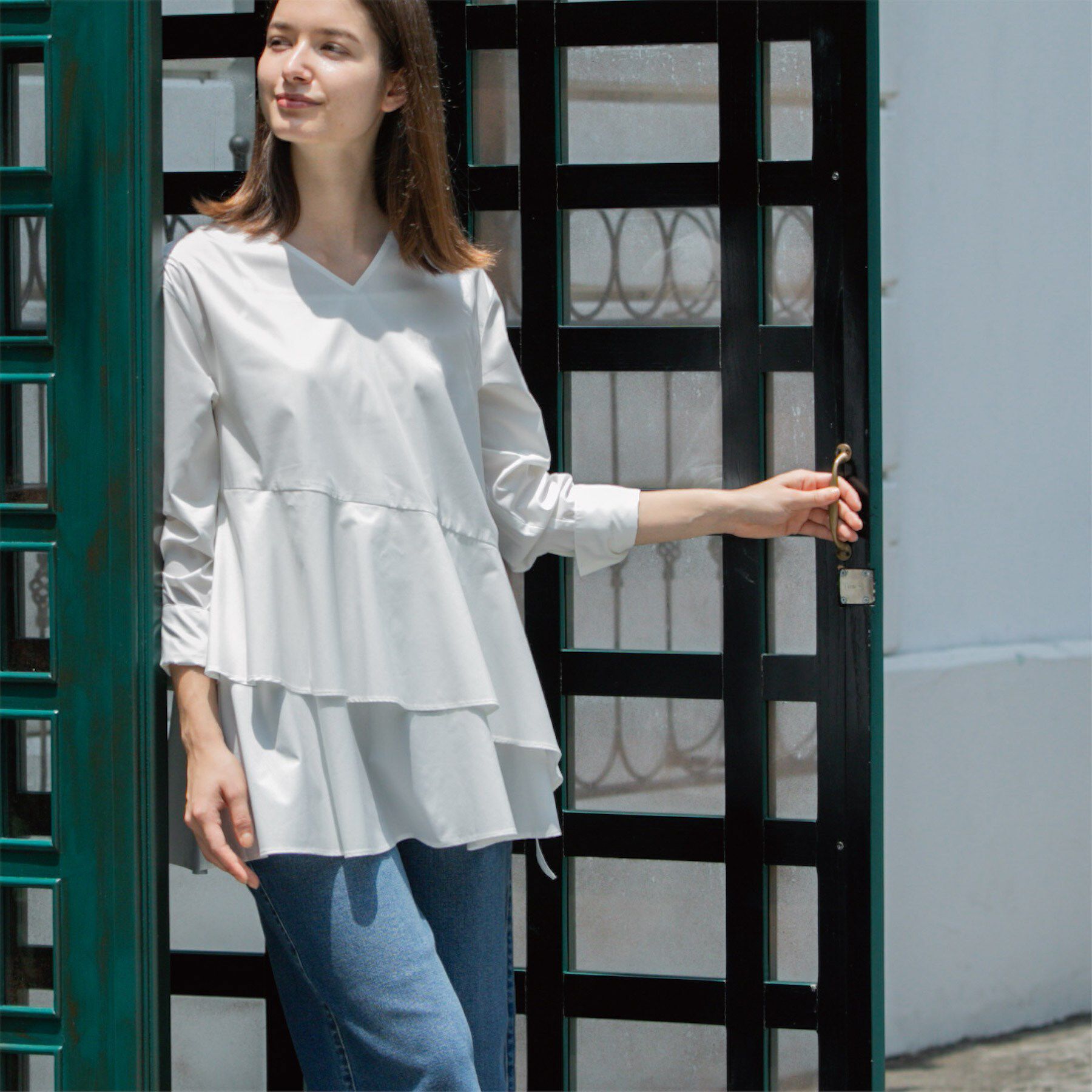 OPAQUE.CLIP「アシンメトリーフリルチュニック【洗濯機洗い可】」|シャツ・ブラウス|