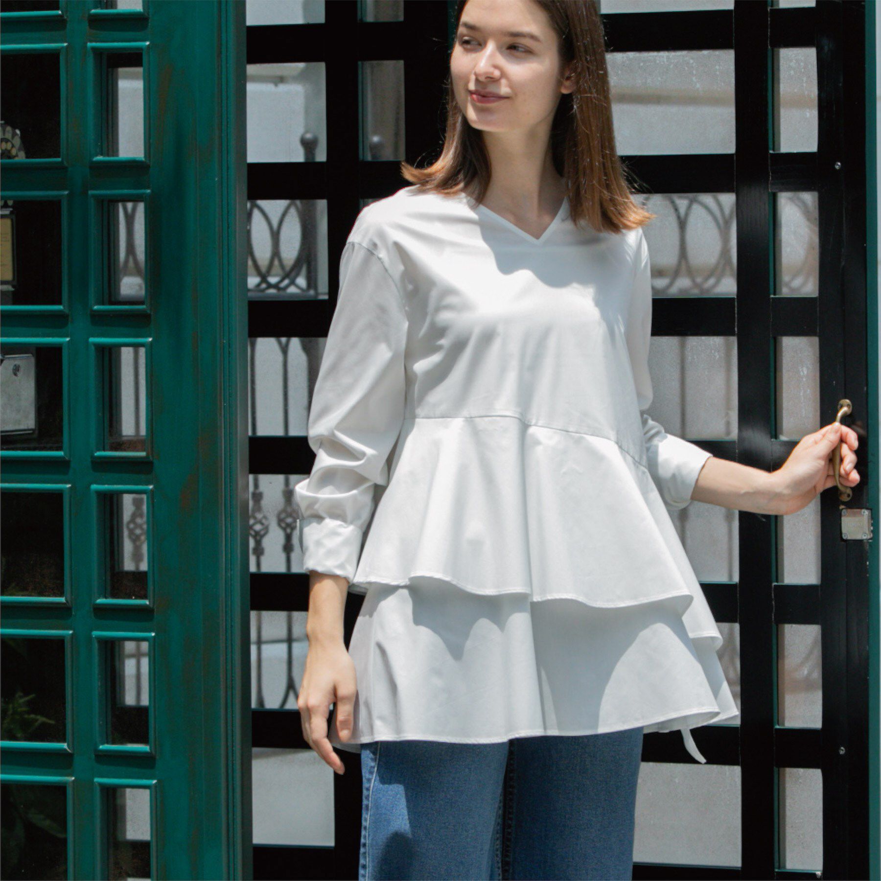 OPAQUE.CLIP「アシンメトリーフリルチュニック【洗濯機洗い可】」|シャツ・ブラウス|
