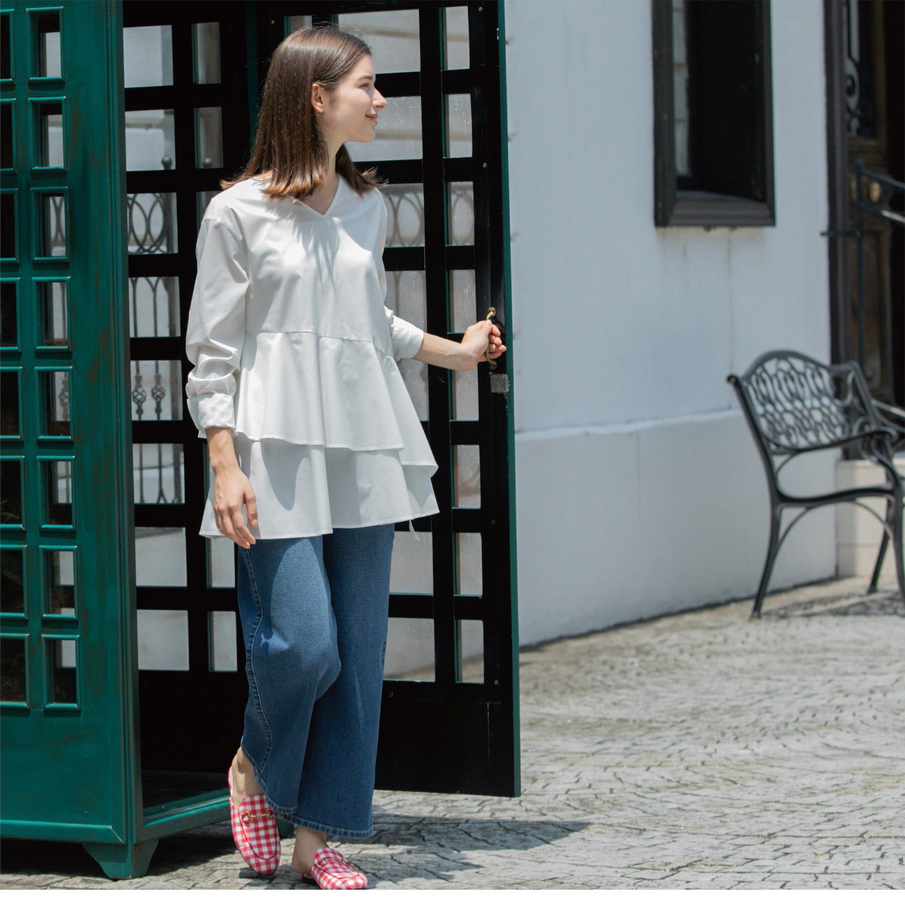 OPAQUE.CLIP「アシンメトリーフリルチュニック【洗濯機洗い可】」|シャツ・ブラウス|