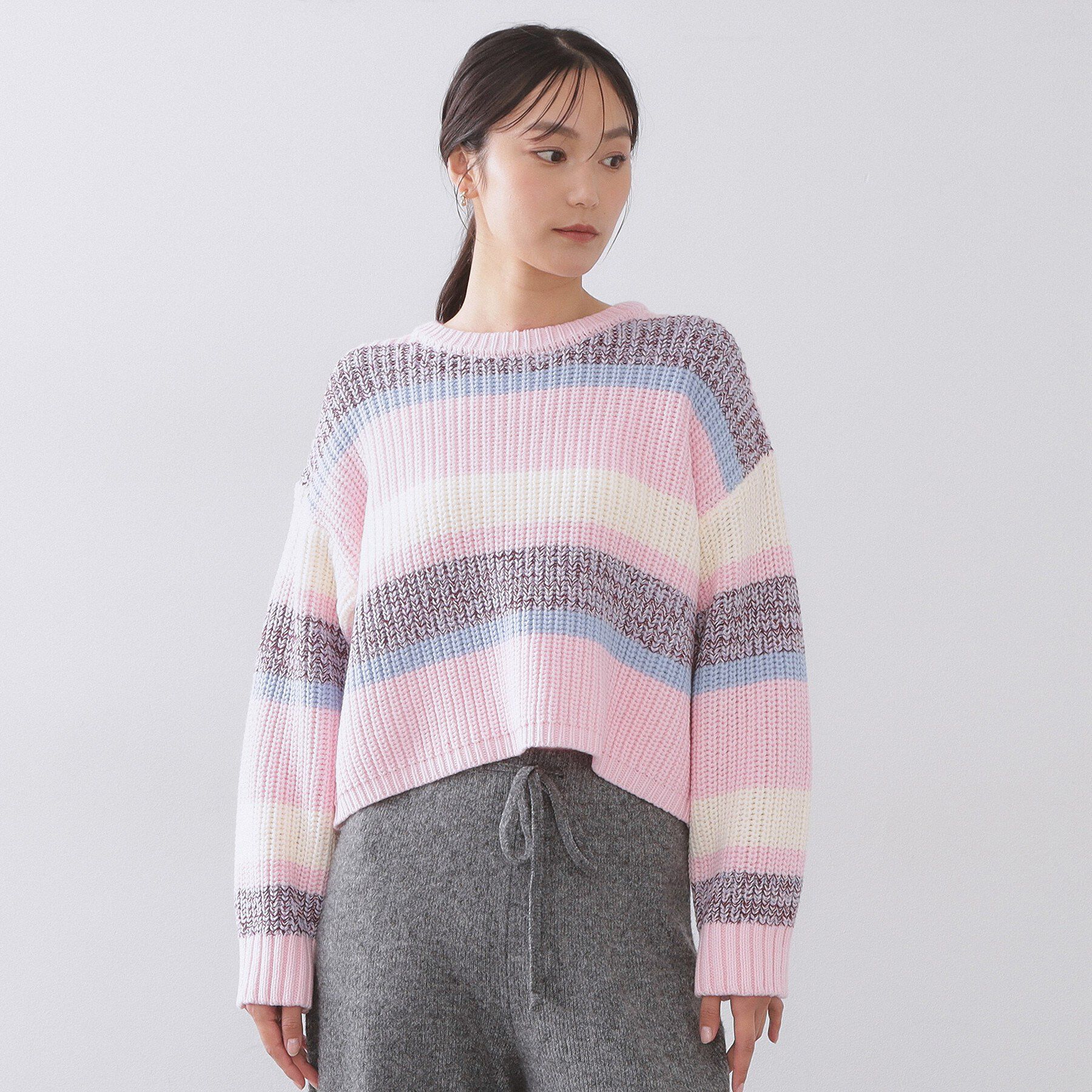 OPAQUE.CLIP「カラーボーダーミドルゲージニット」|ニット・セーター|