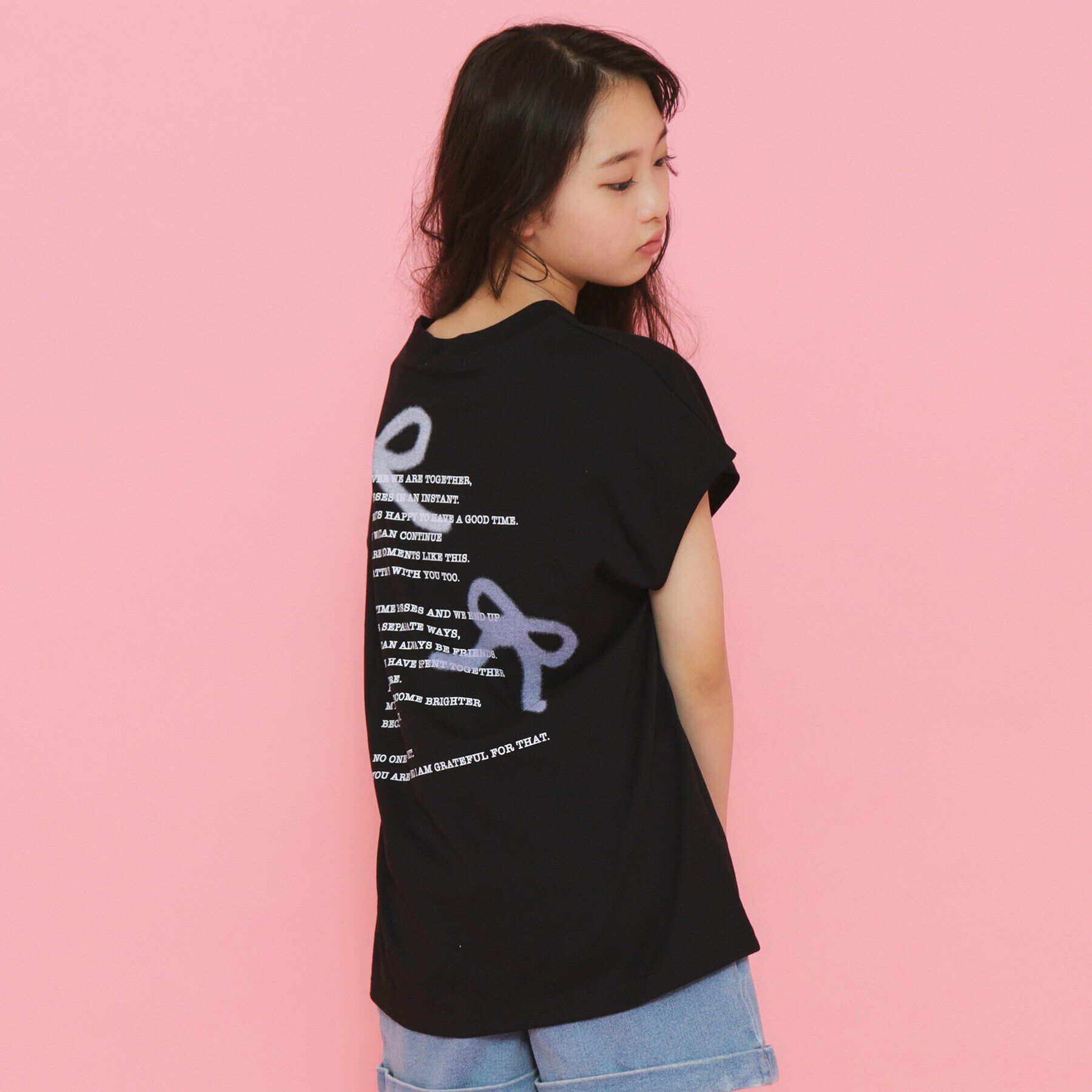 PINK-latte「【130cmあり】スプレープリントゆる Tシャツ」|Tシャツ・カットソー|ﾌﾞﾗｯｸ(019)