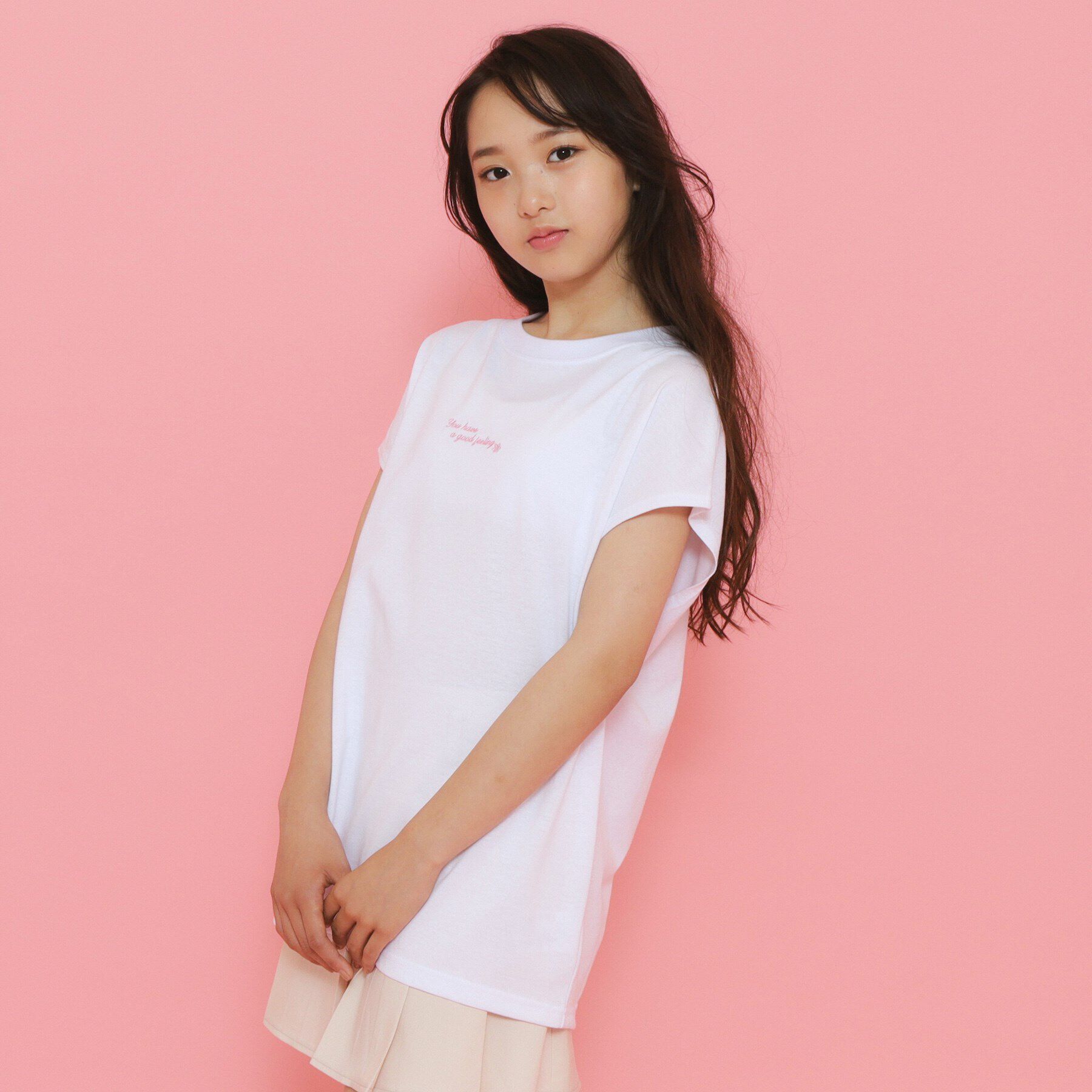 PINK-latte「【130cmあり】スプレープリントゆる Tシャツ」|Tシャツ・カットソー|ｵﾌﾎﾜｲﾄ(103)