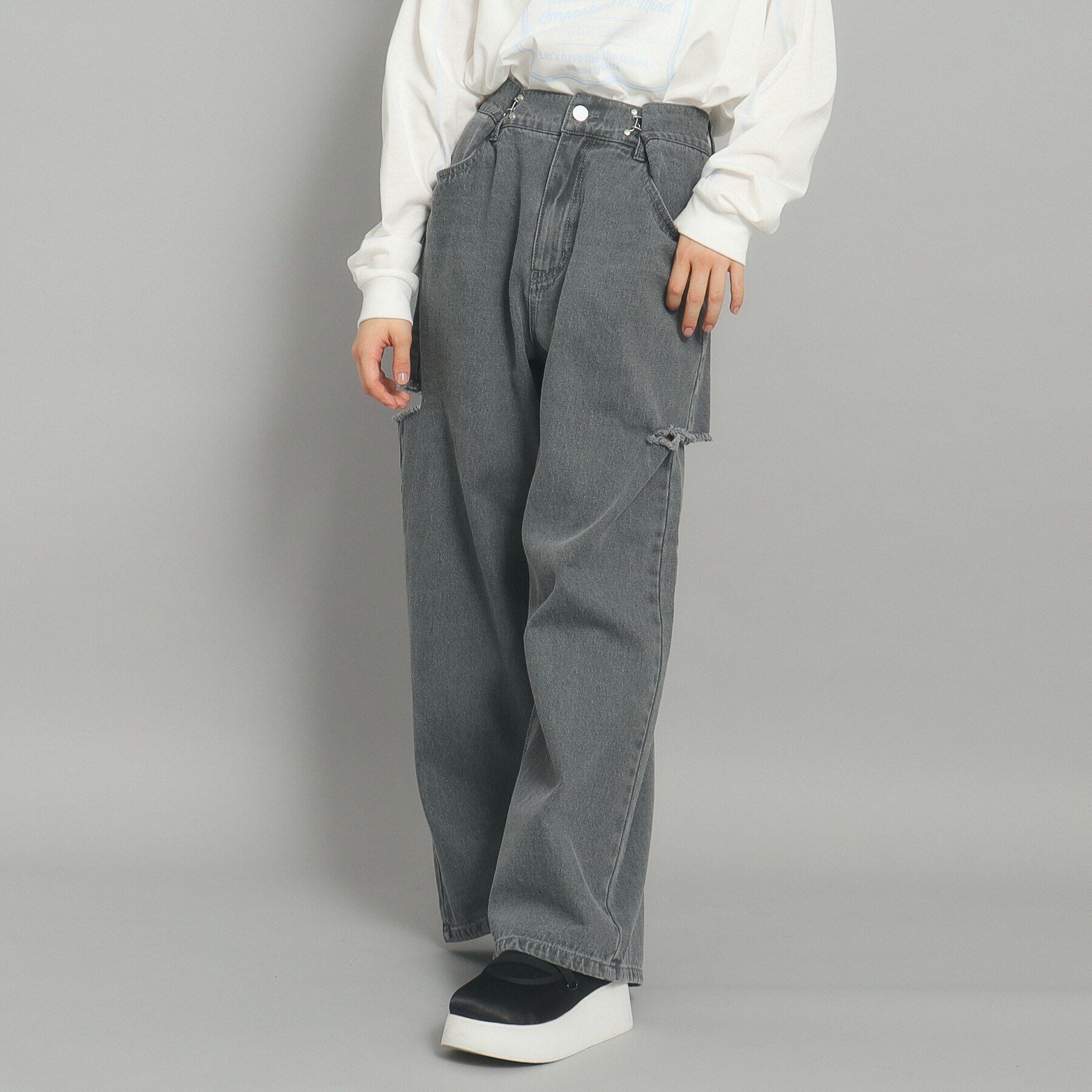 PINK-latte「【130cmあり／ウエストホック】サイドカットデニム」|その他|