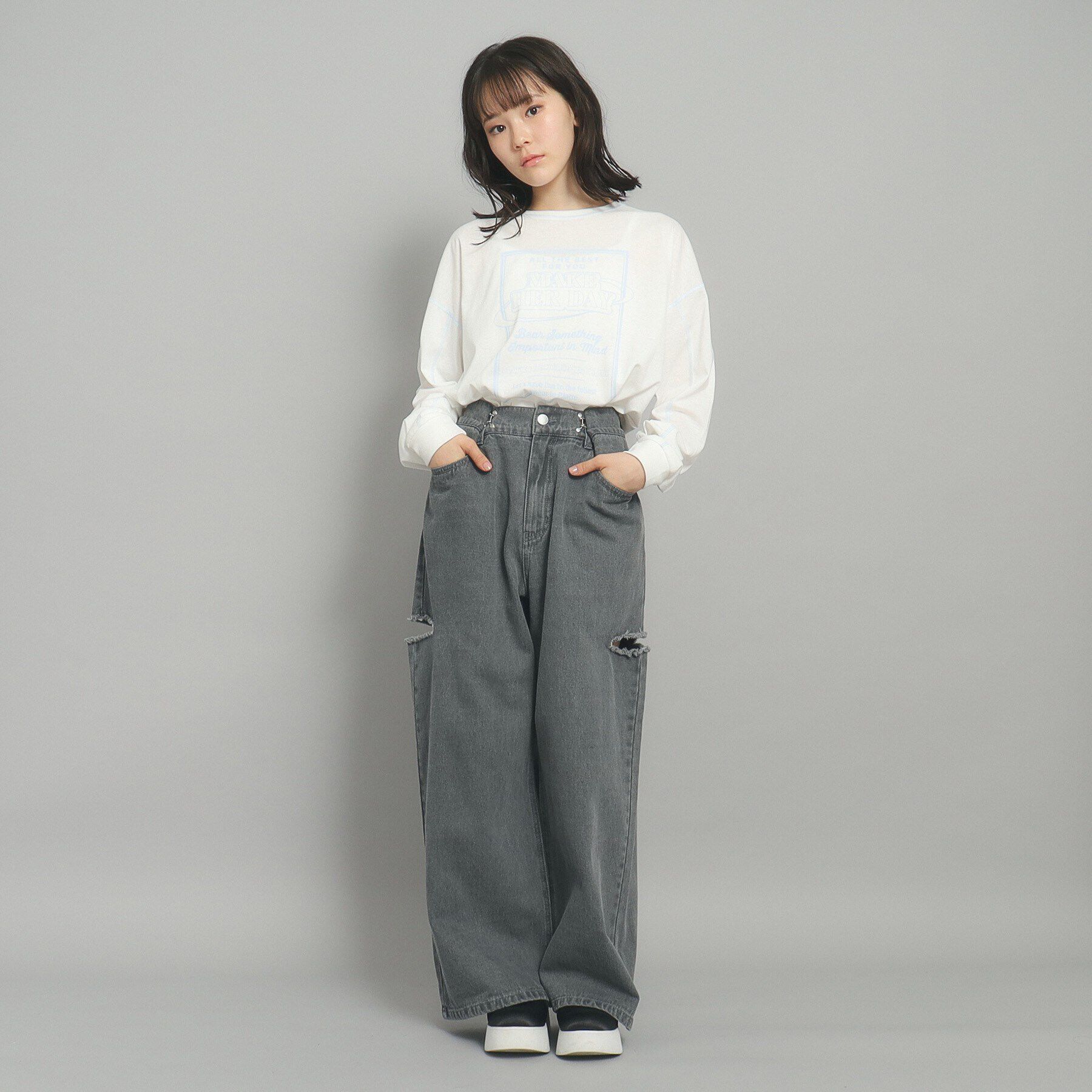 PINK-latte「【130cmあり／ウエストホック】サイドカットデニム」|その他|