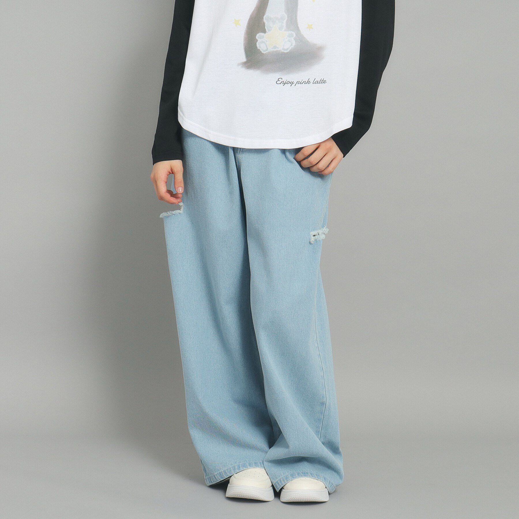 PINK-latte「【130cmあり／ウエストホック】サイドカットデニム」|その他|