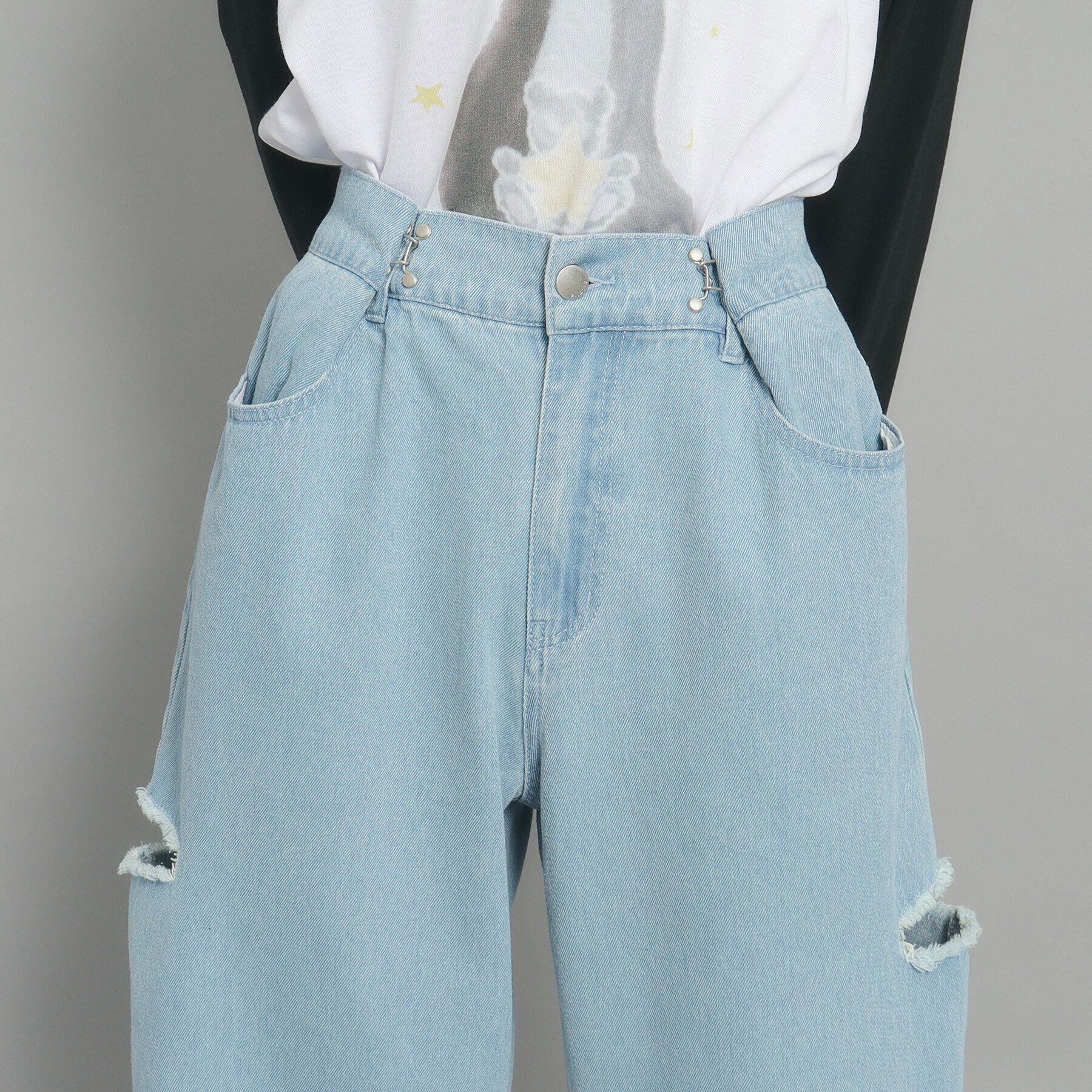 PINK-latte「【130cmあり／ウエストホック】サイドカットデニム」|その他|