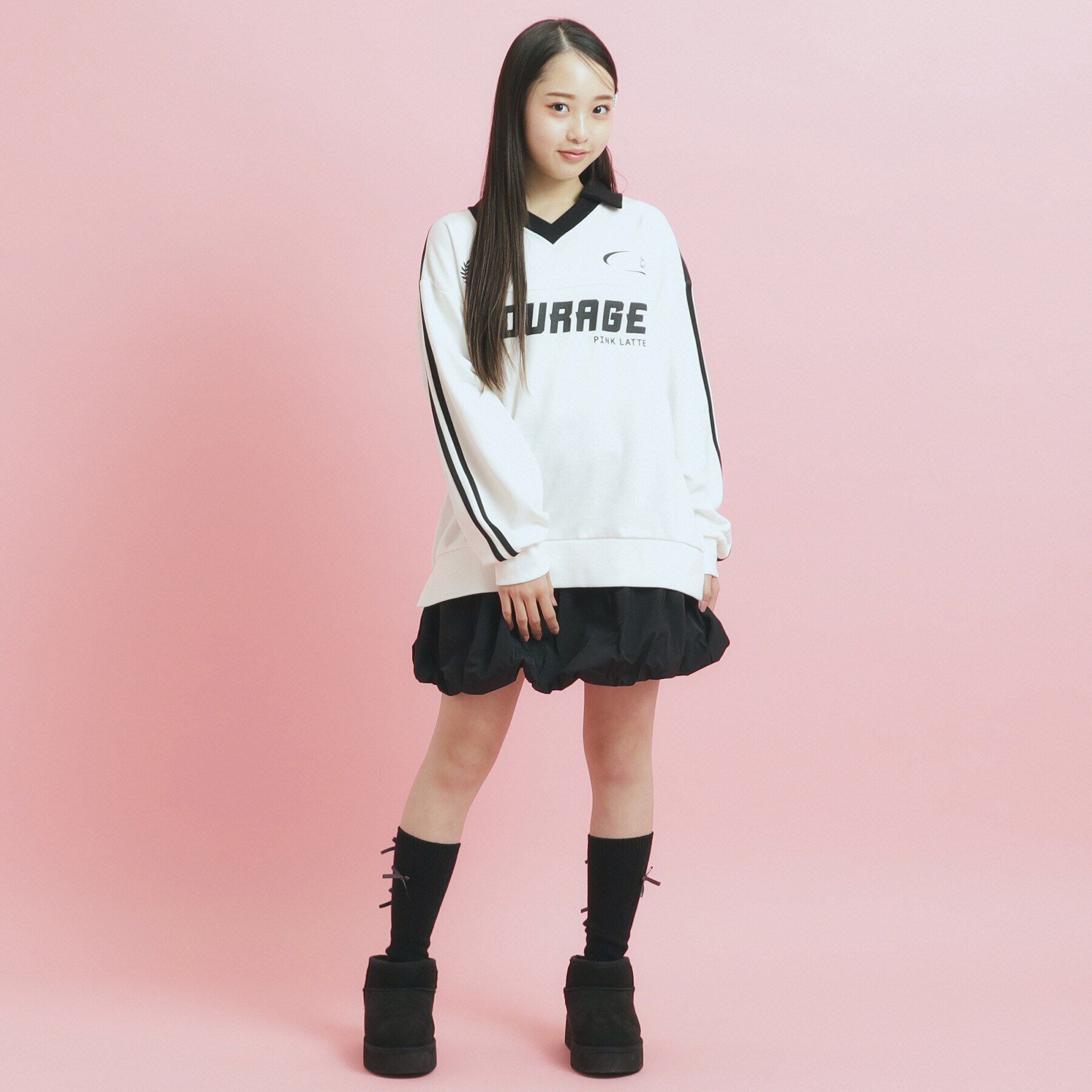 PINK-latte「トレンドVネックゲームシャツ」|Tシャツ・カットソー|