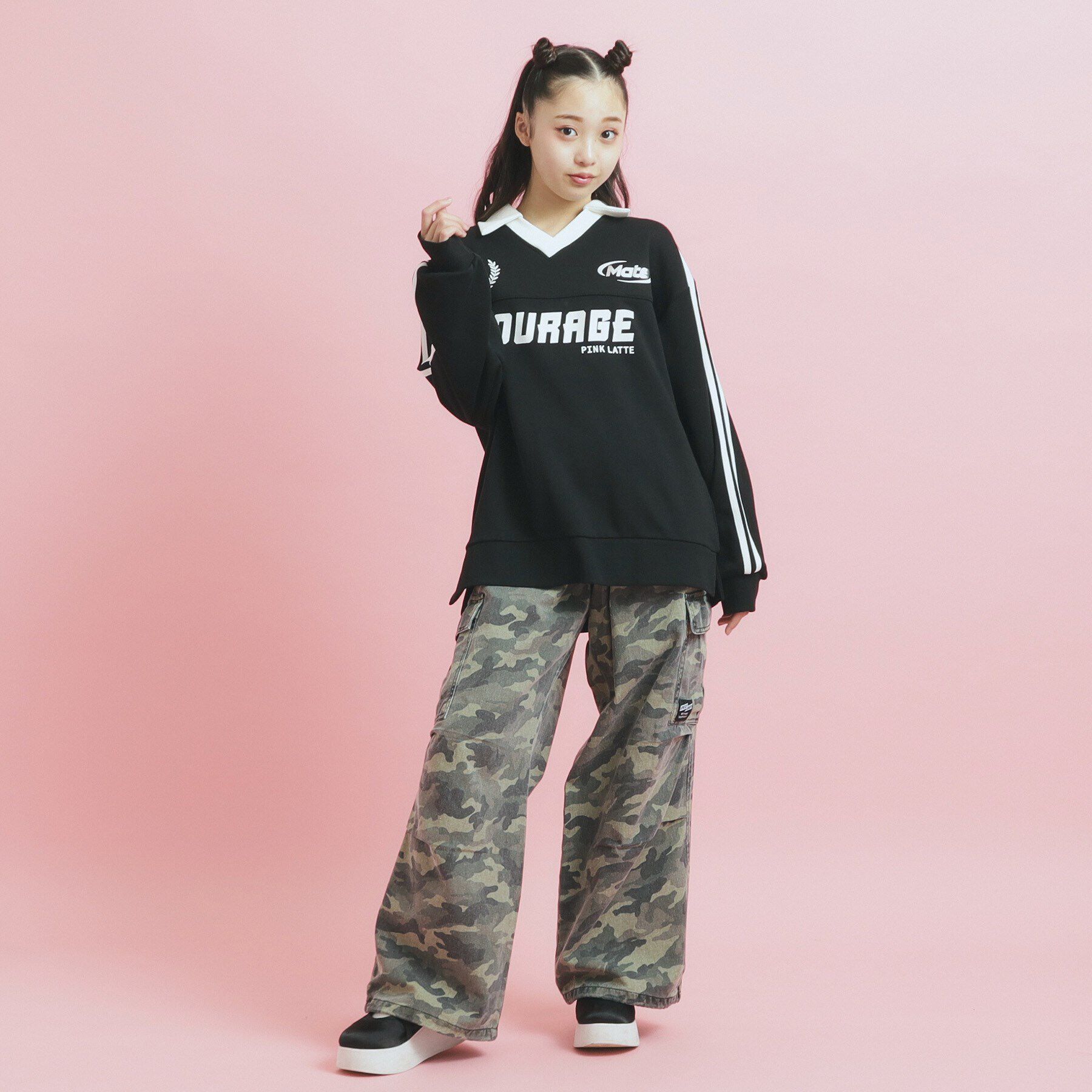 PINK-latte「トレンドVネックゲームシャツ」|Tシャツ・カットソー|