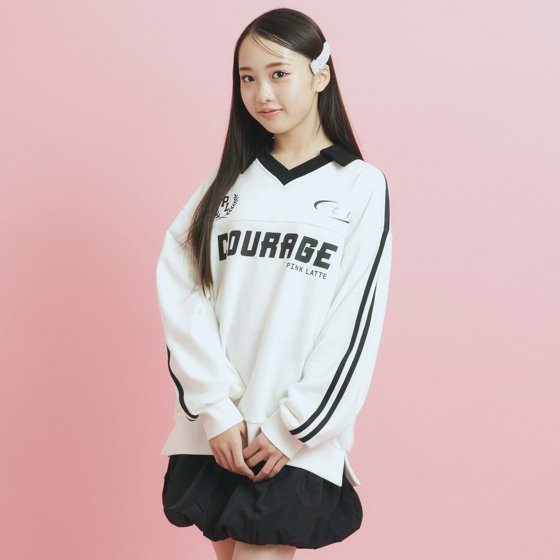 PINK-latte「トレンドVネックゲームシャツ」|Tシャツ・カットソー|