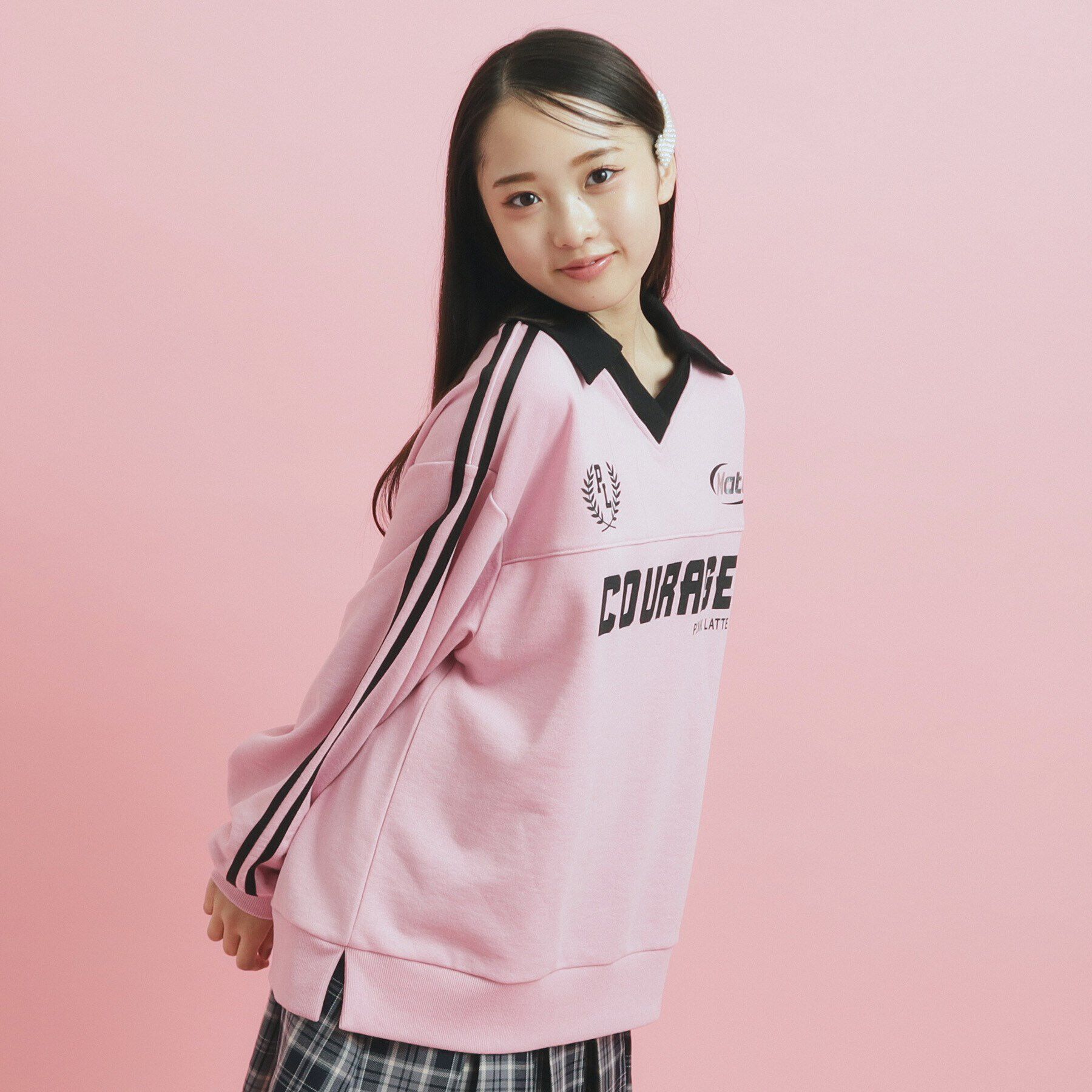 PINK-latte「トレンドVネックゲームシャツ」|Tシャツ・カットソー|ピンク(072)