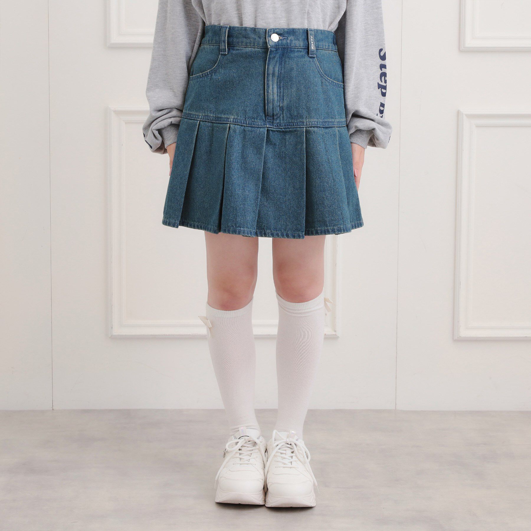 PINK-latte「デニム裾プリーツスカート」|スカート|