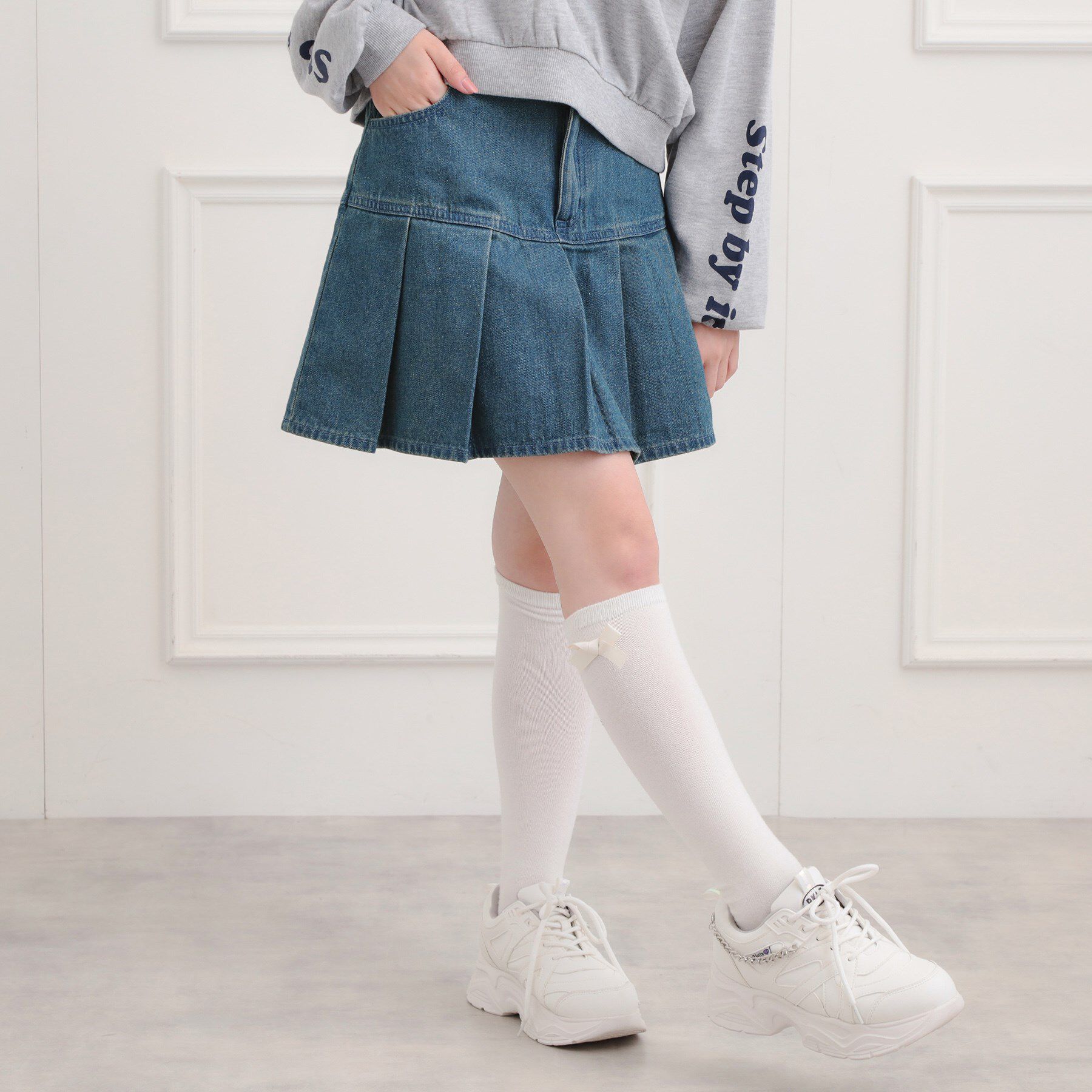 PINK-latte「デニム裾プリーツスカート」|スカート|