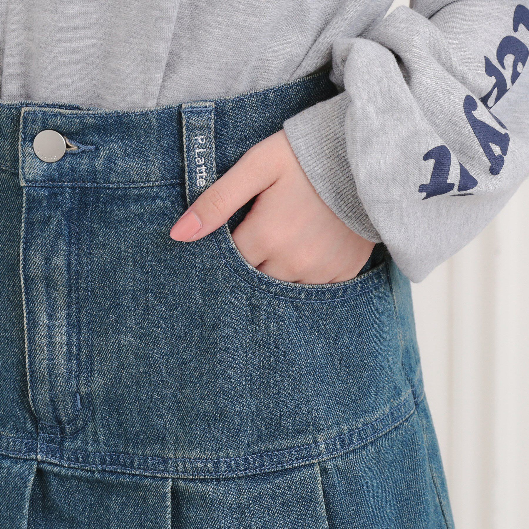 PINK-latte「デニム裾プリーツスカート」|スカート|