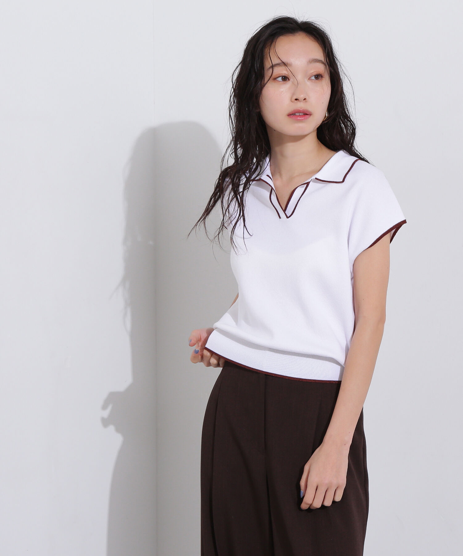  「ラメラインスキッパーポロニット」|ニット・セーター|