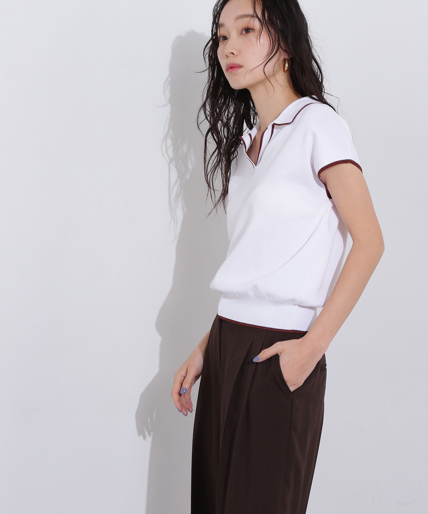  「ラメラインスキッパーポロニット」|ニット・セーター|