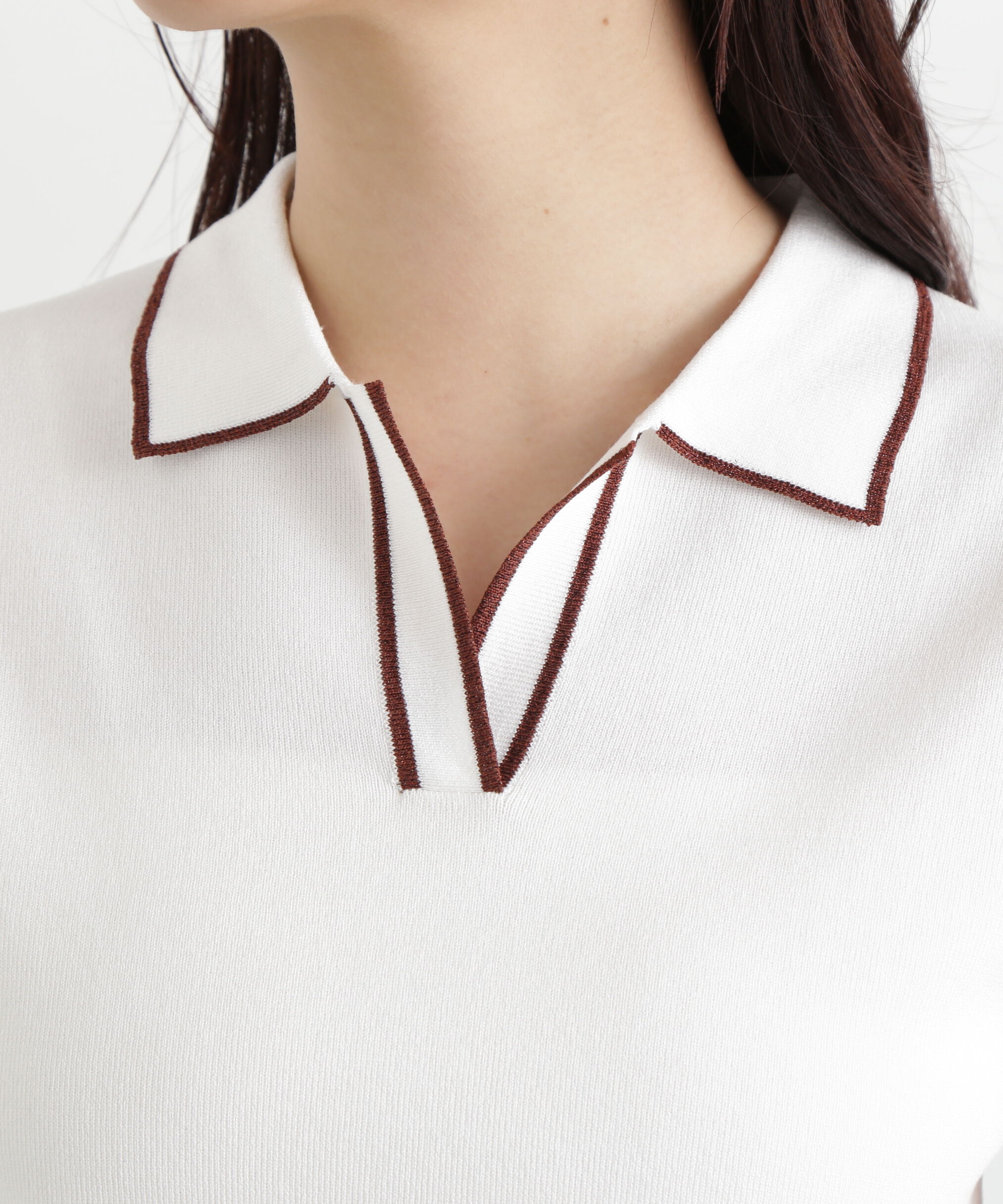  「ラメラインスキッパーポロニット」|ニット・セーター|