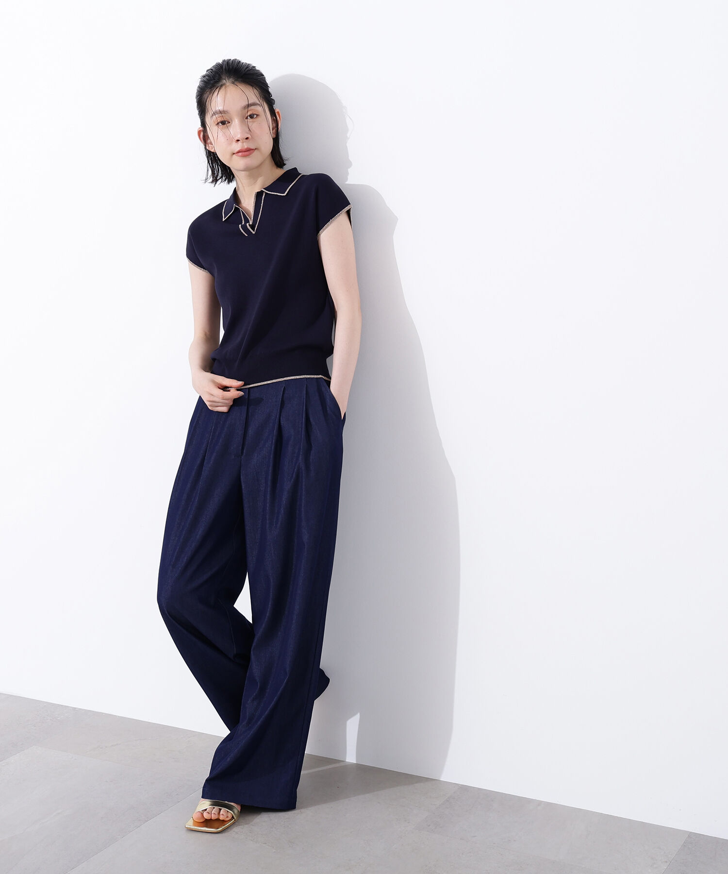  「ラメラインスキッパーポロニット」|ニット・セーター|