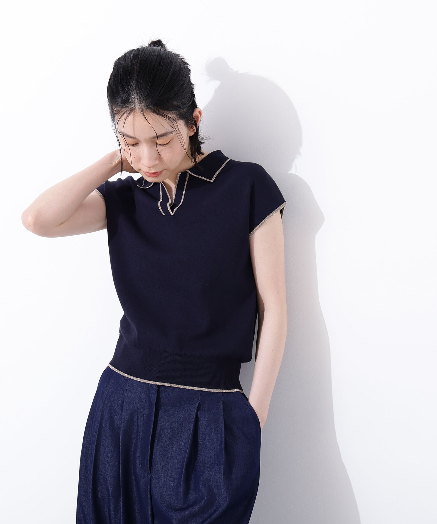  「ラメラインスキッパーポロニット」|ニット・セーター|