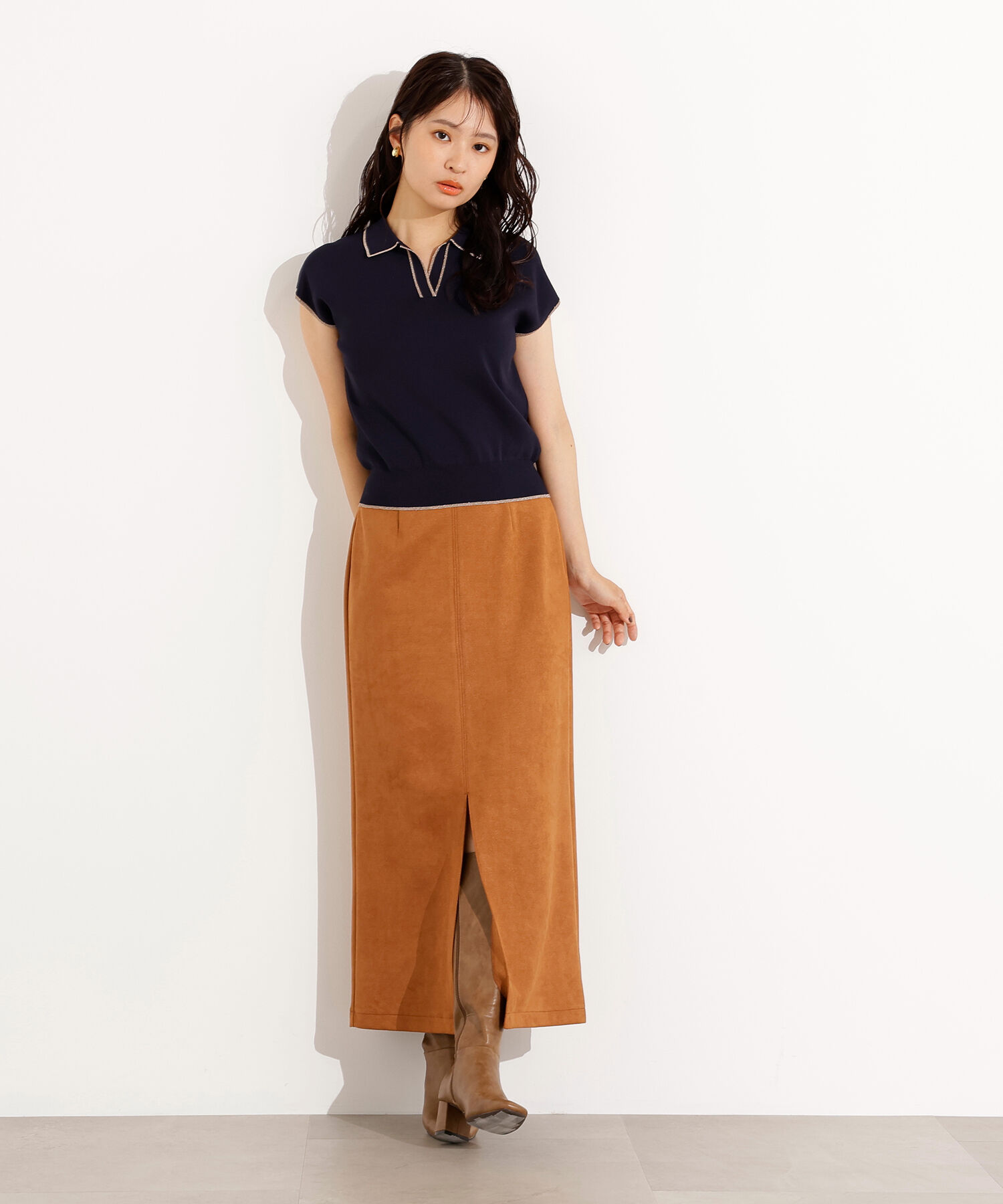  「ラメラインスキッパーポロニット」|ニット・セーター|