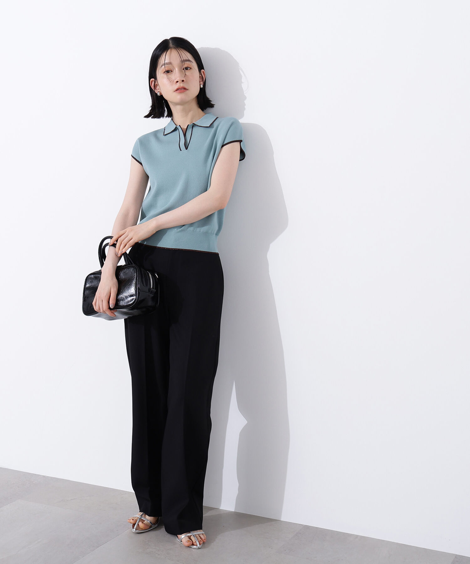  「ラメラインスキッパーポロニット」|ニット・セーター|