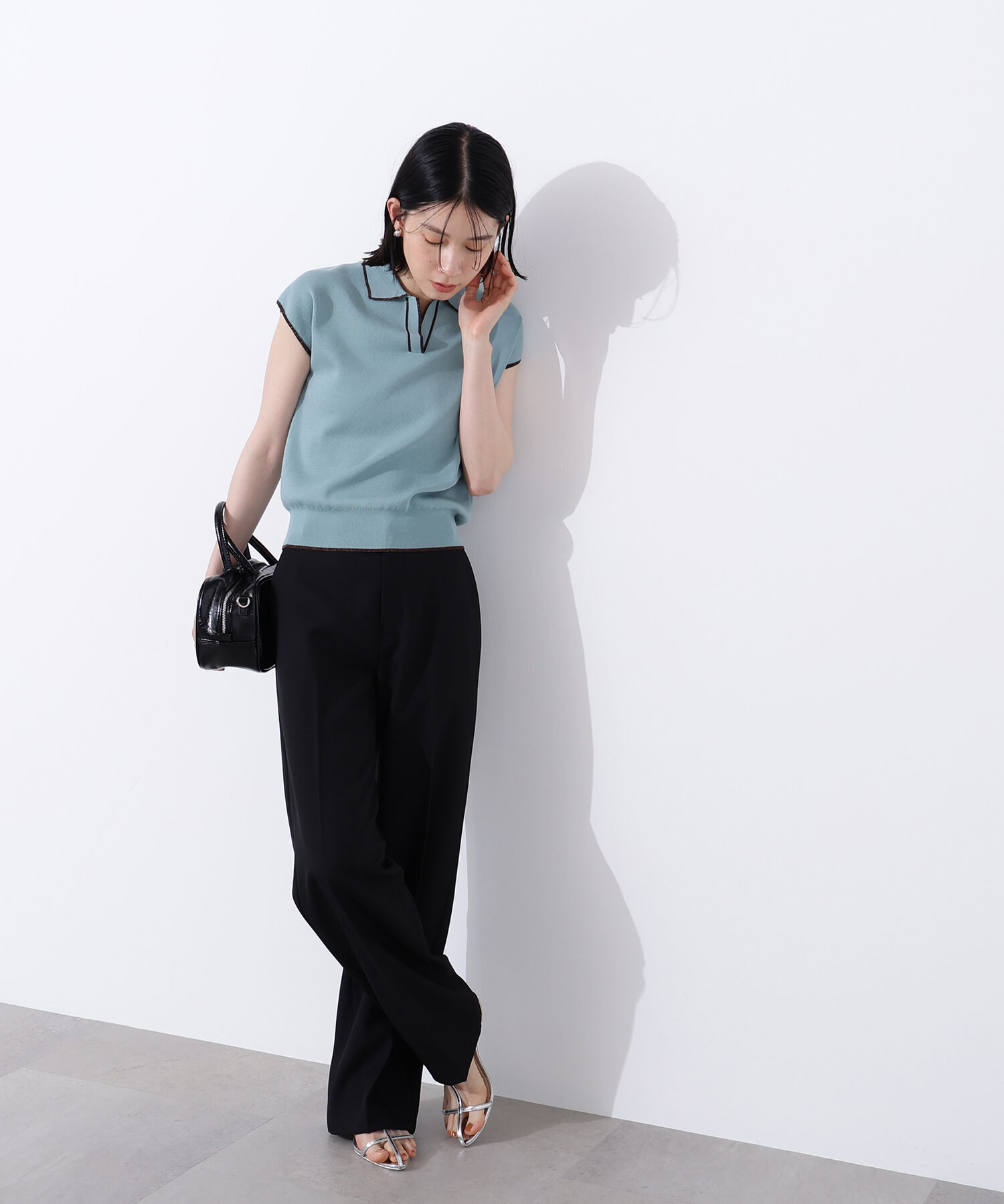  「ラメラインスキッパーポロニット」|ニット・セーター|