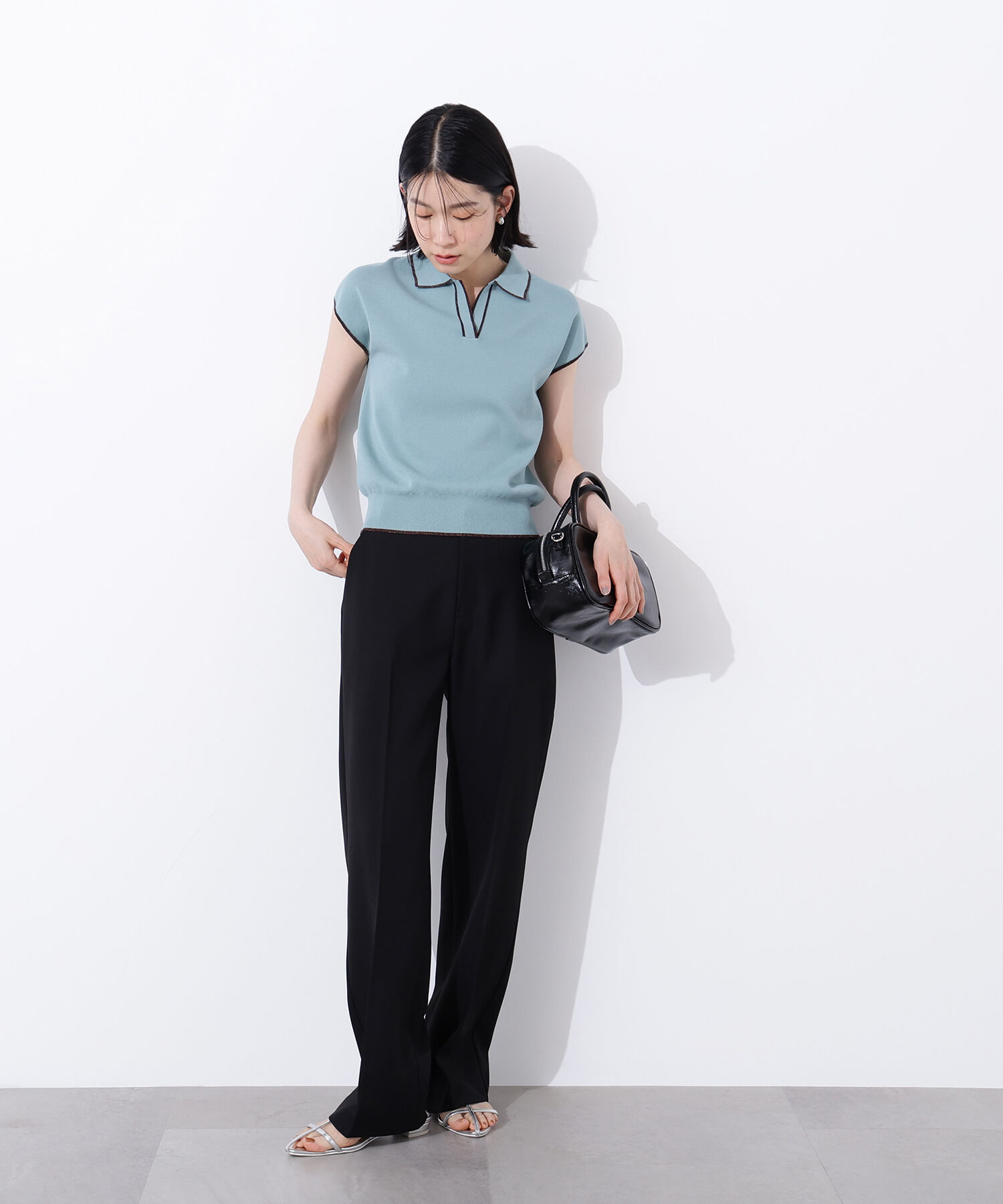  「ラメラインスキッパーポロニット」|ニット・セーター|