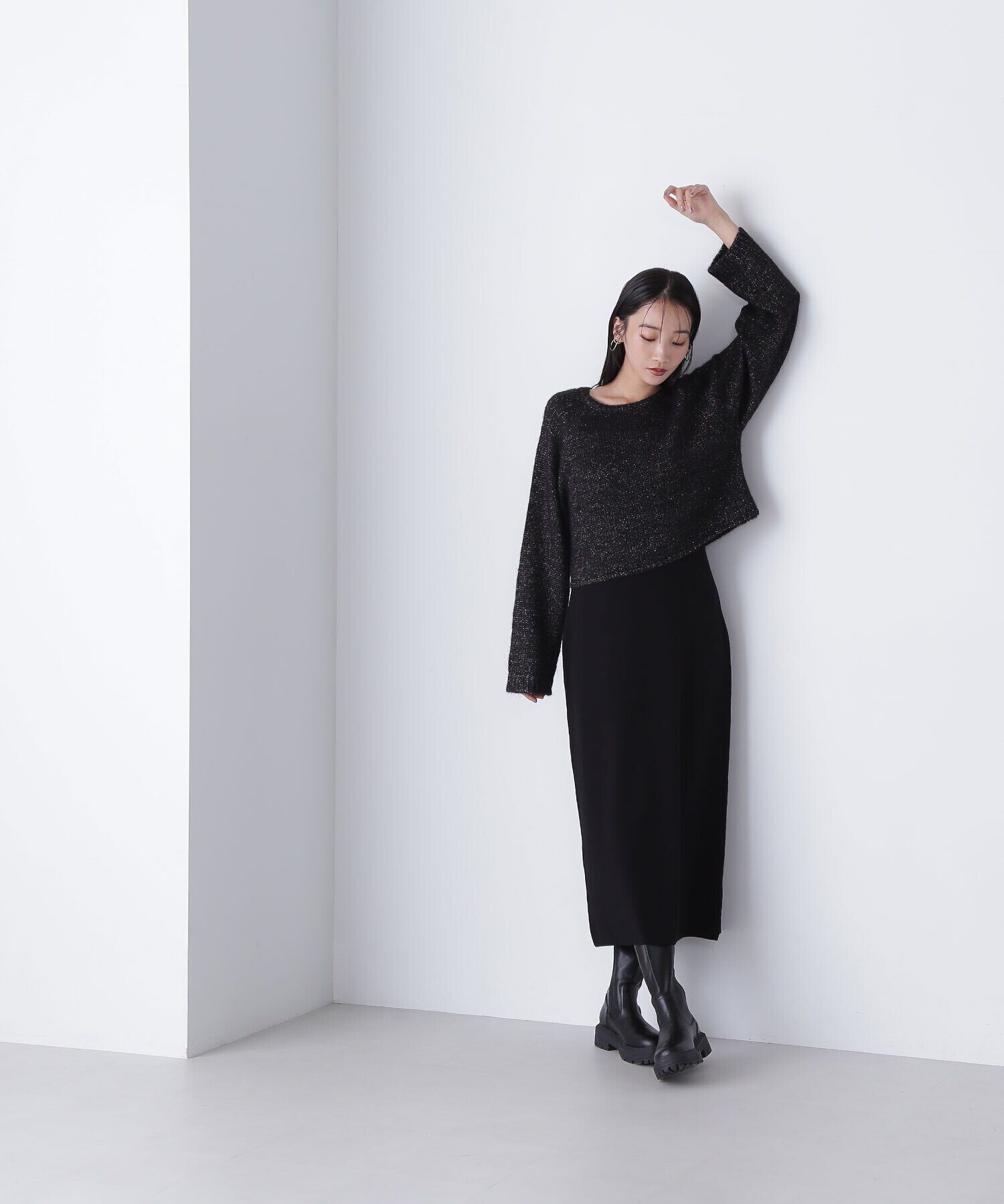  「クロップドラメトップス＆ニットキャミワンピース」|ワンピース|