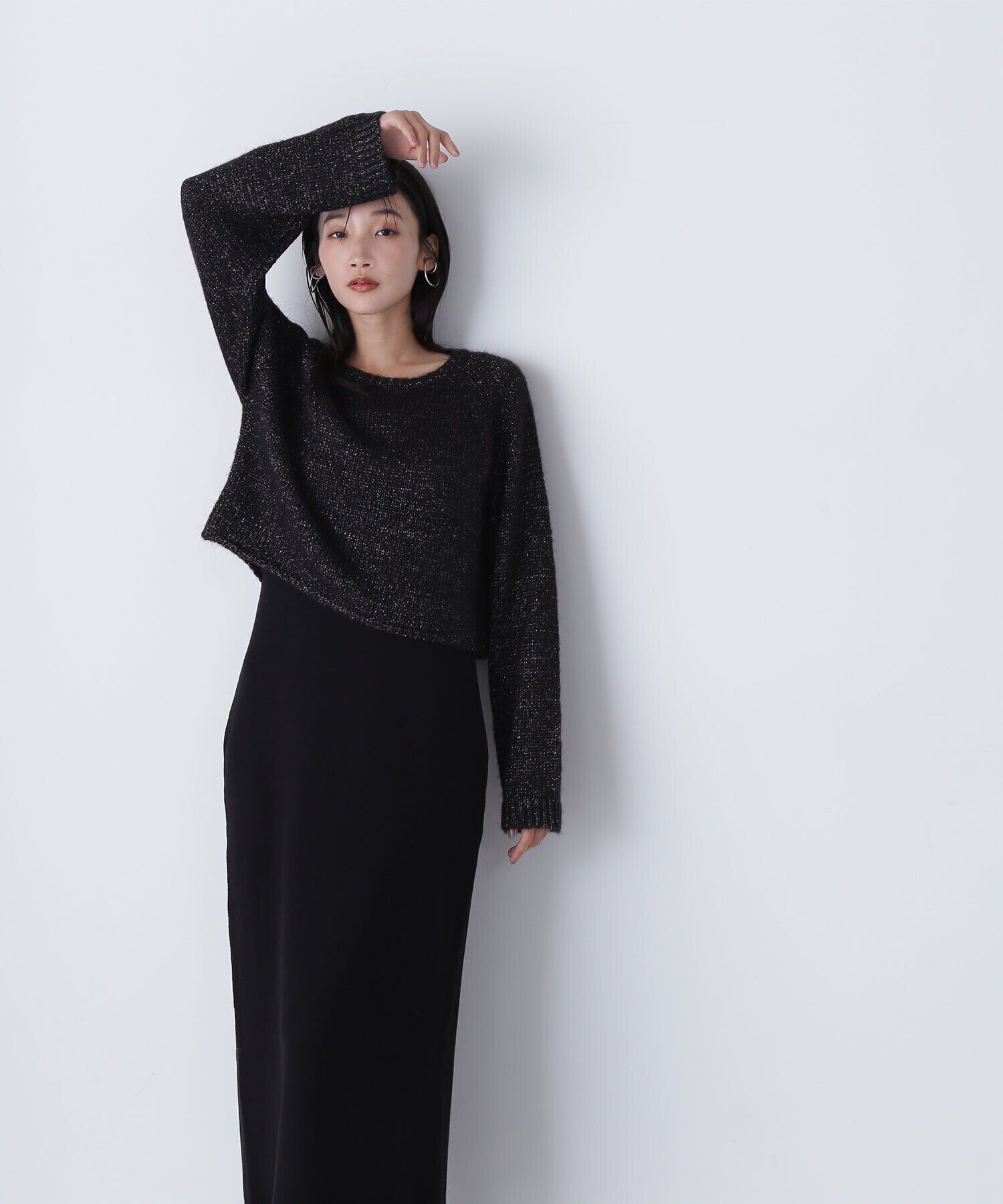  「クロップドラメトップス＆ニットキャミワンピース」|ワンピース|