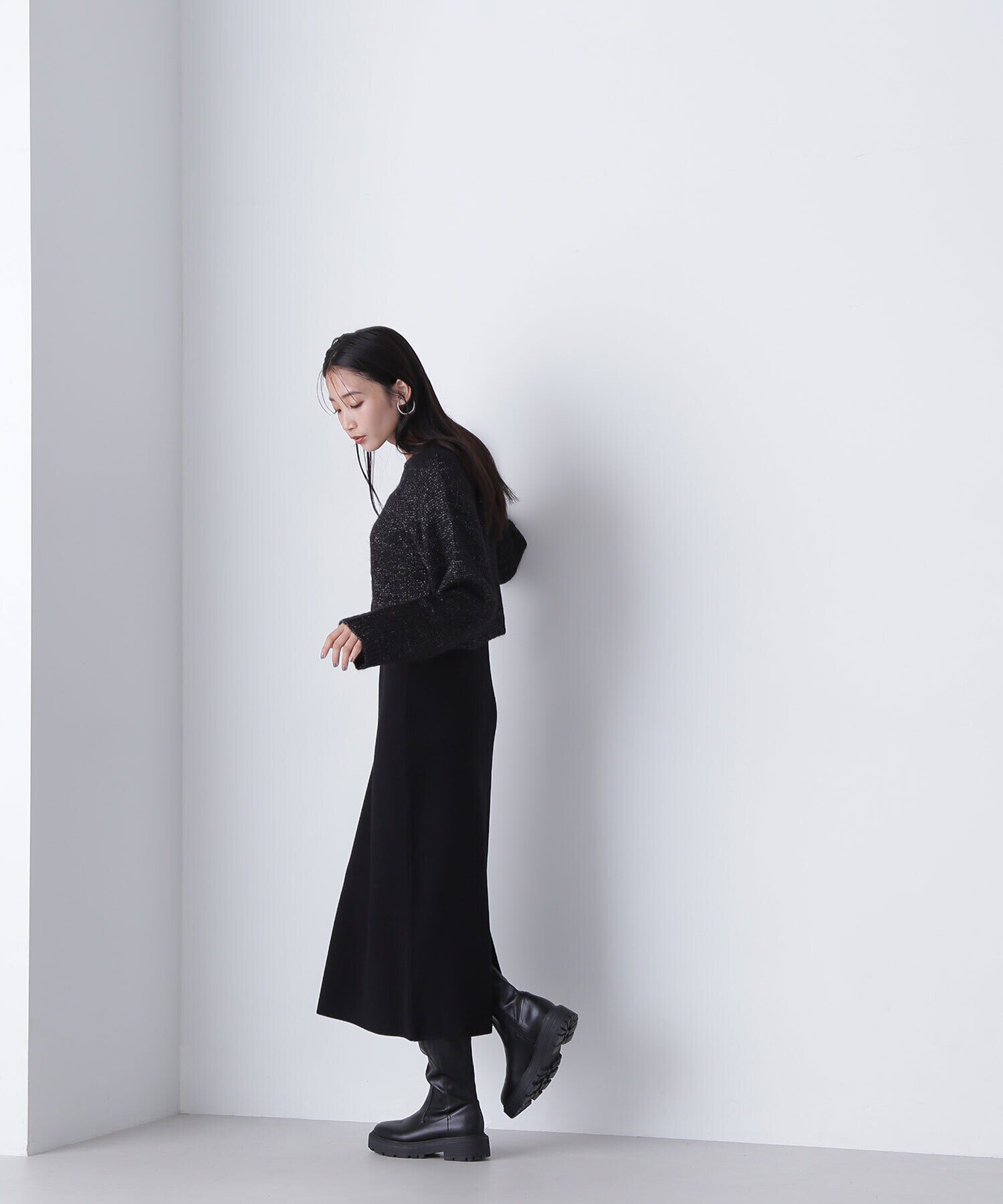  「クロップドラメトップス＆ニットキャミワンピース」|ワンピース|