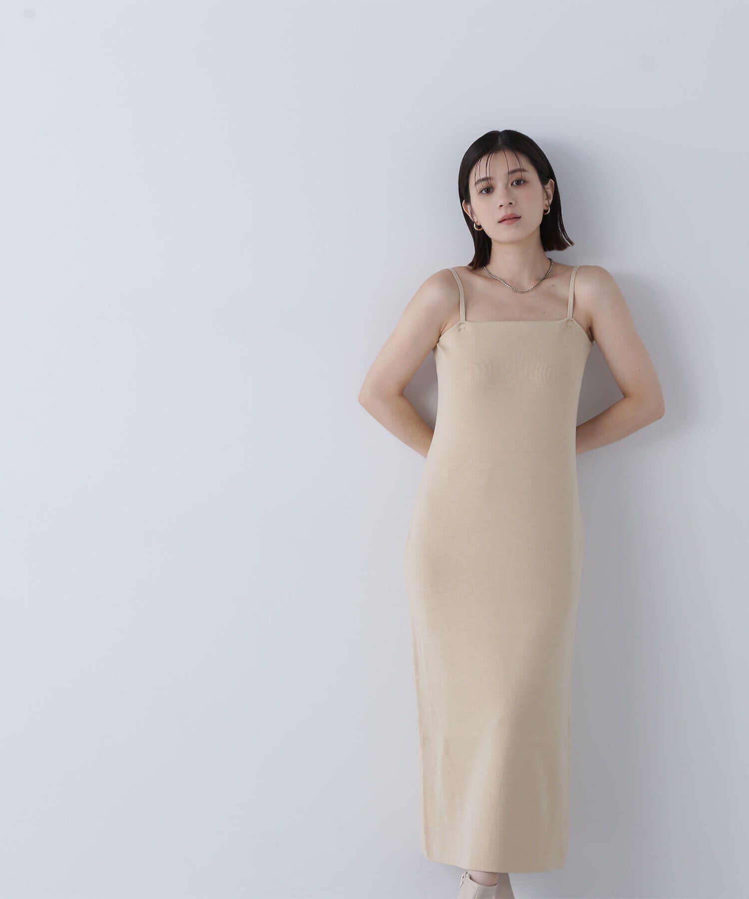  「クロップドラメトップス＆ニットキャミワンピース」|ワンピース|