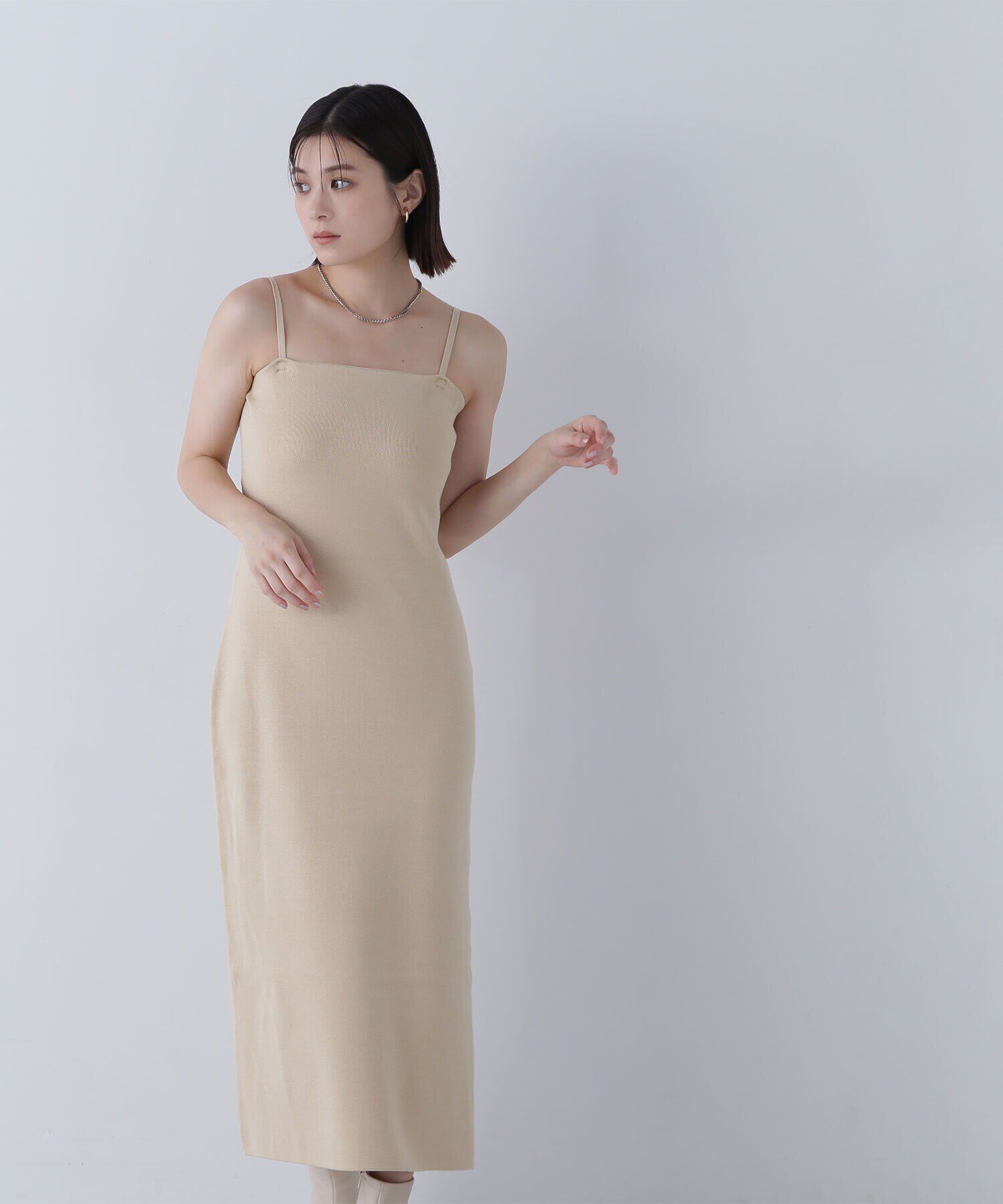  「クロップドラメトップス＆ニットキャミワンピース」|ワンピース|