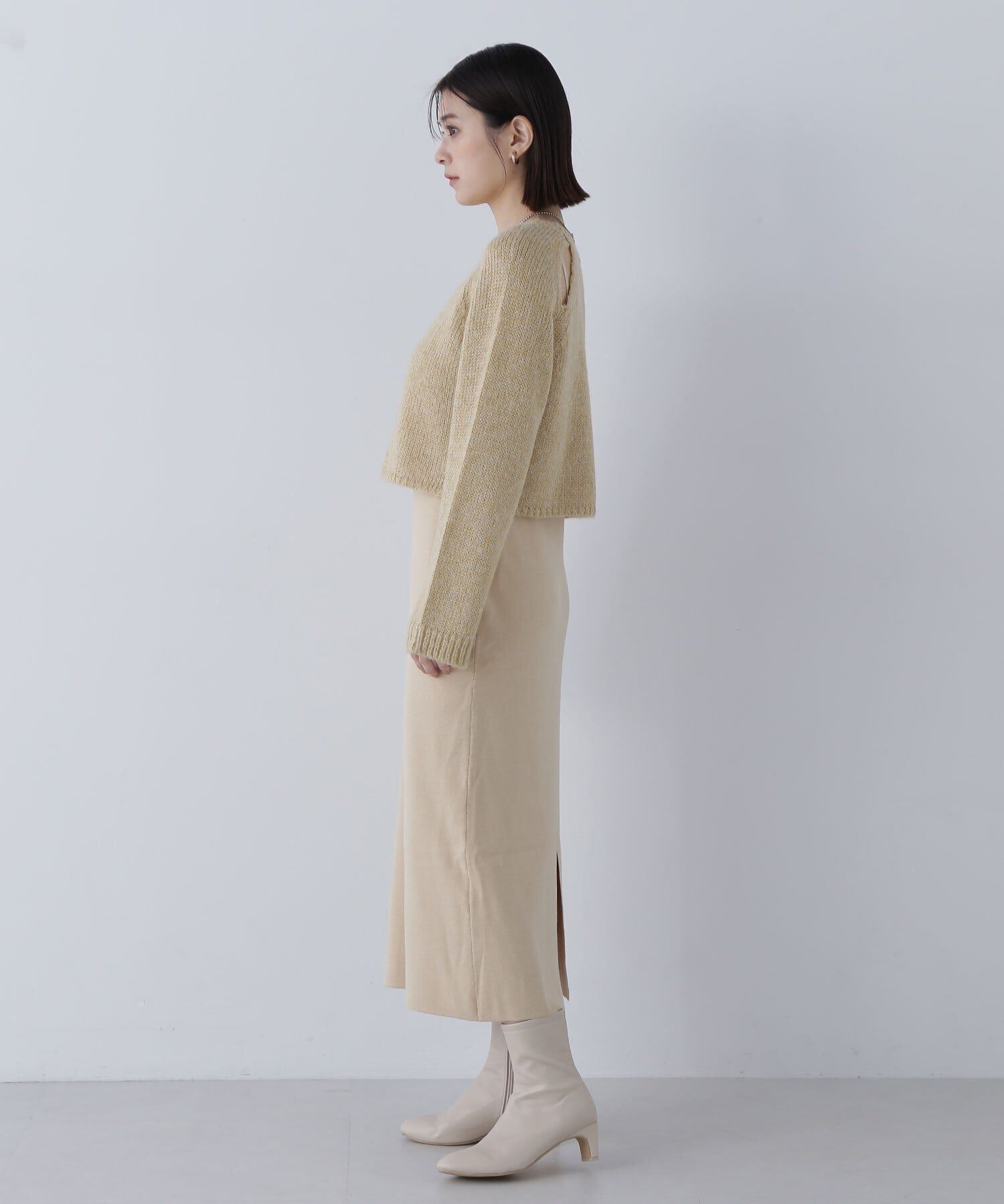  「クロップドラメトップス＆ニットキャミワンピース」|ワンピース|