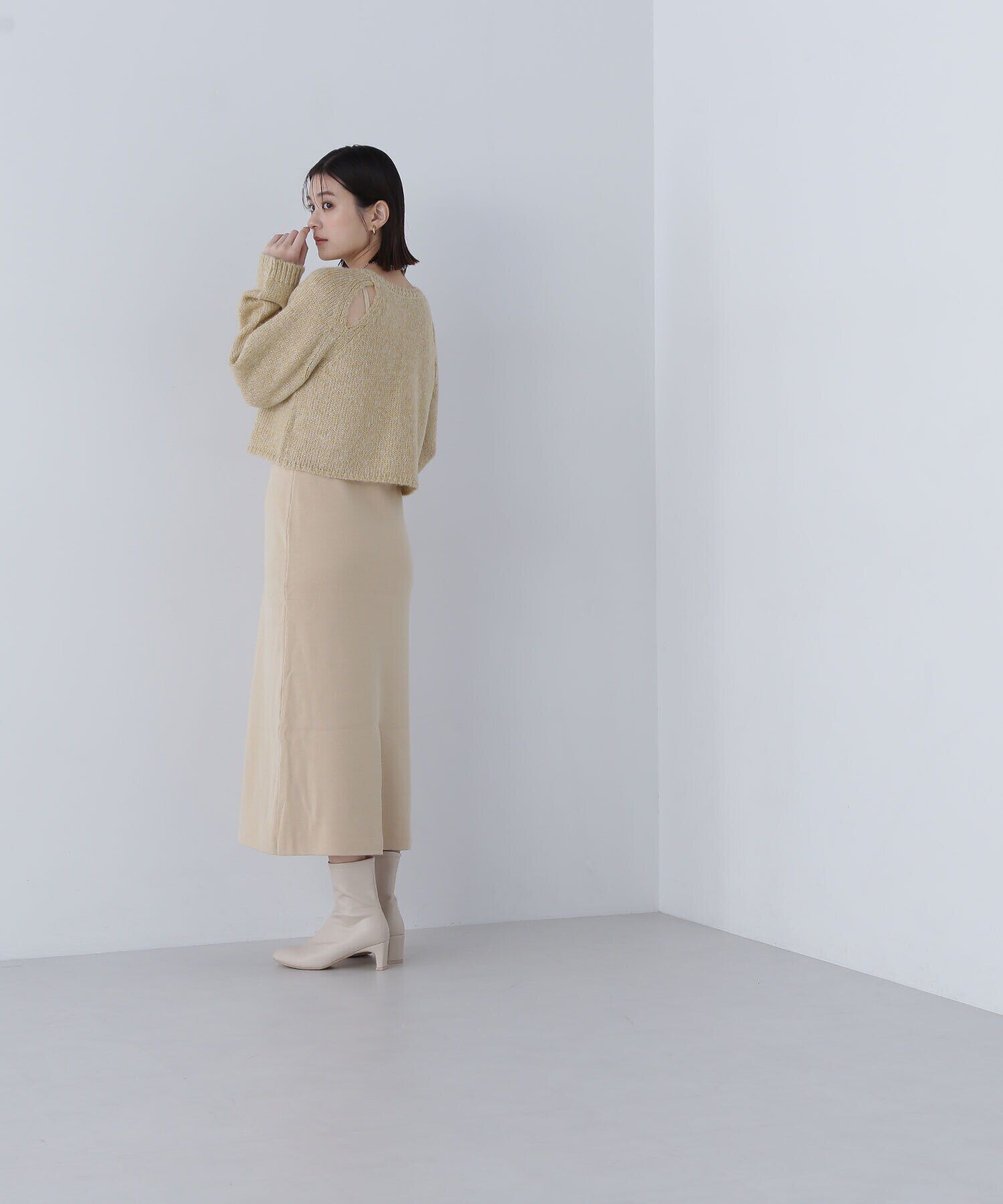  「クロップドラメトップス＆ニットキャミワンピース」|ワンピース|