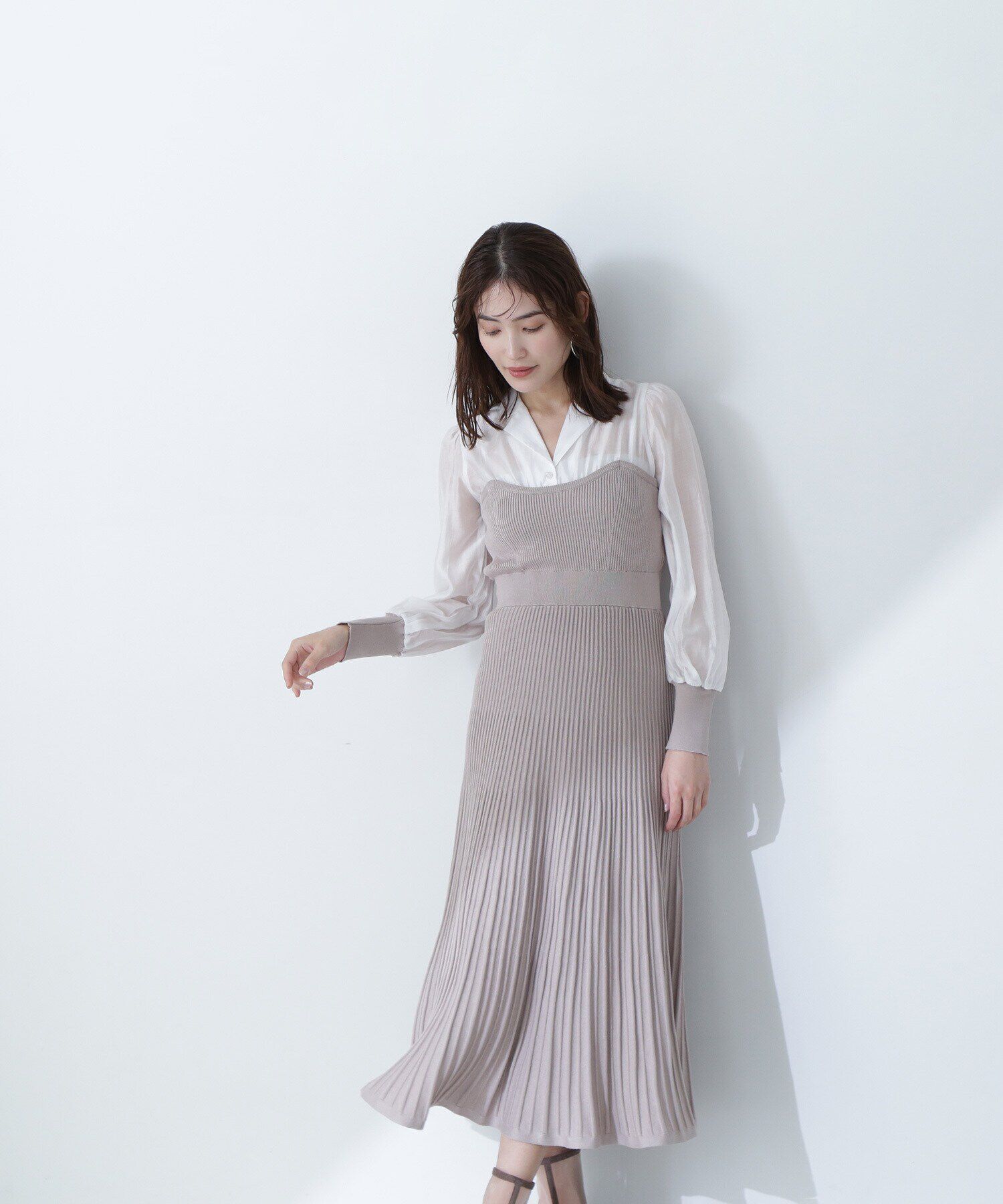  「オープンカラーニットビスチェワンピース」|ワンピース|ベージュ2