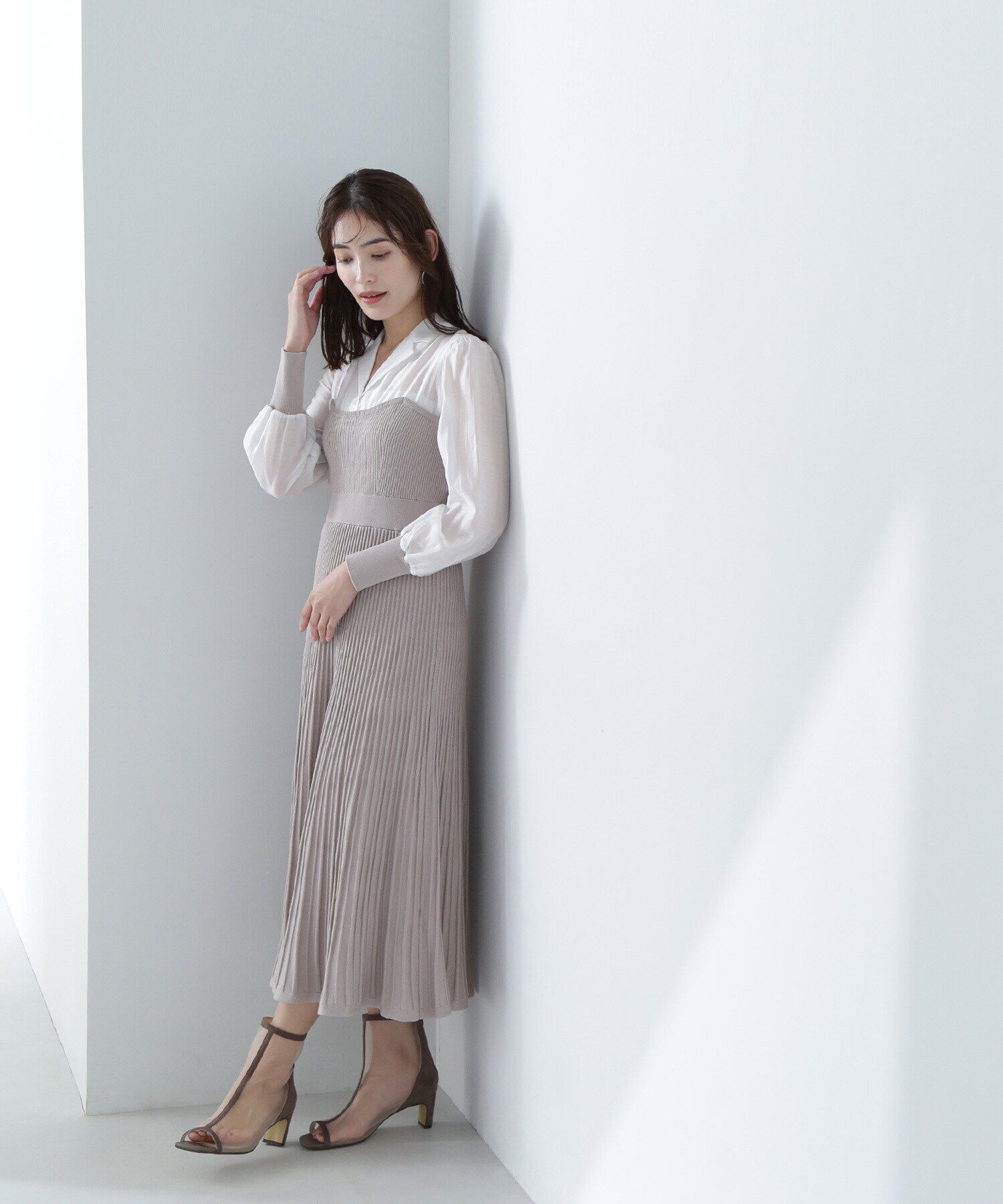  「オープンカラーニットビスチェワンピース」|ワンピース|