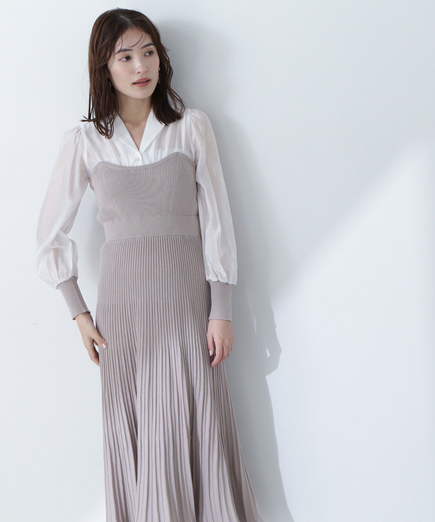  「オープンカラーニットビスチェワンピース」|ワンピース|