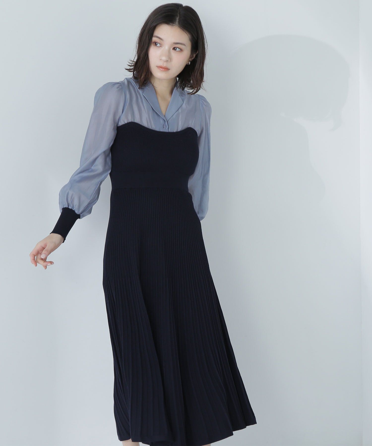  「オープンカラーニットビスチェワンピース」|ワンピース|