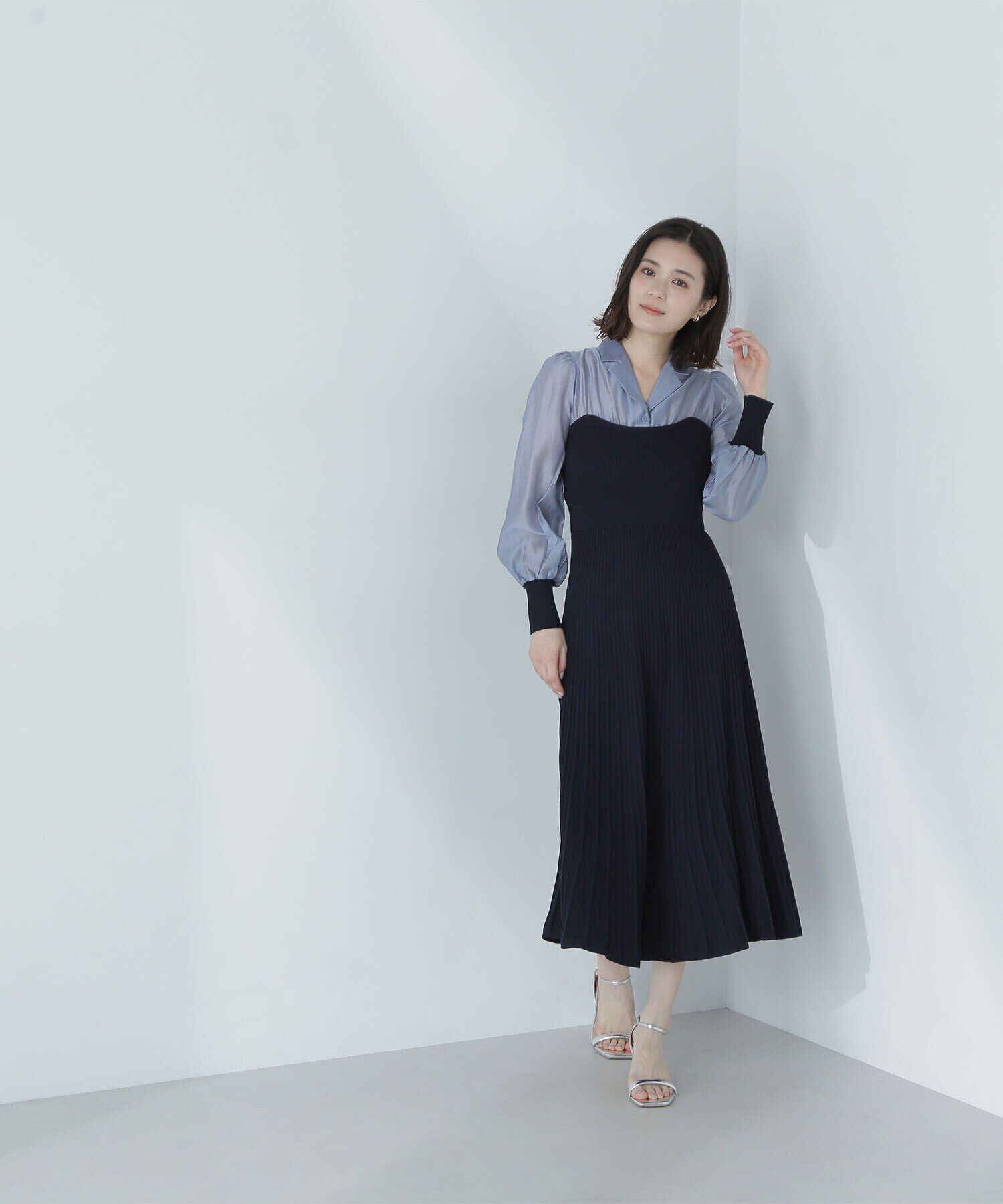  「オープンカラーニットビスチェワンピース」|ワンピース|