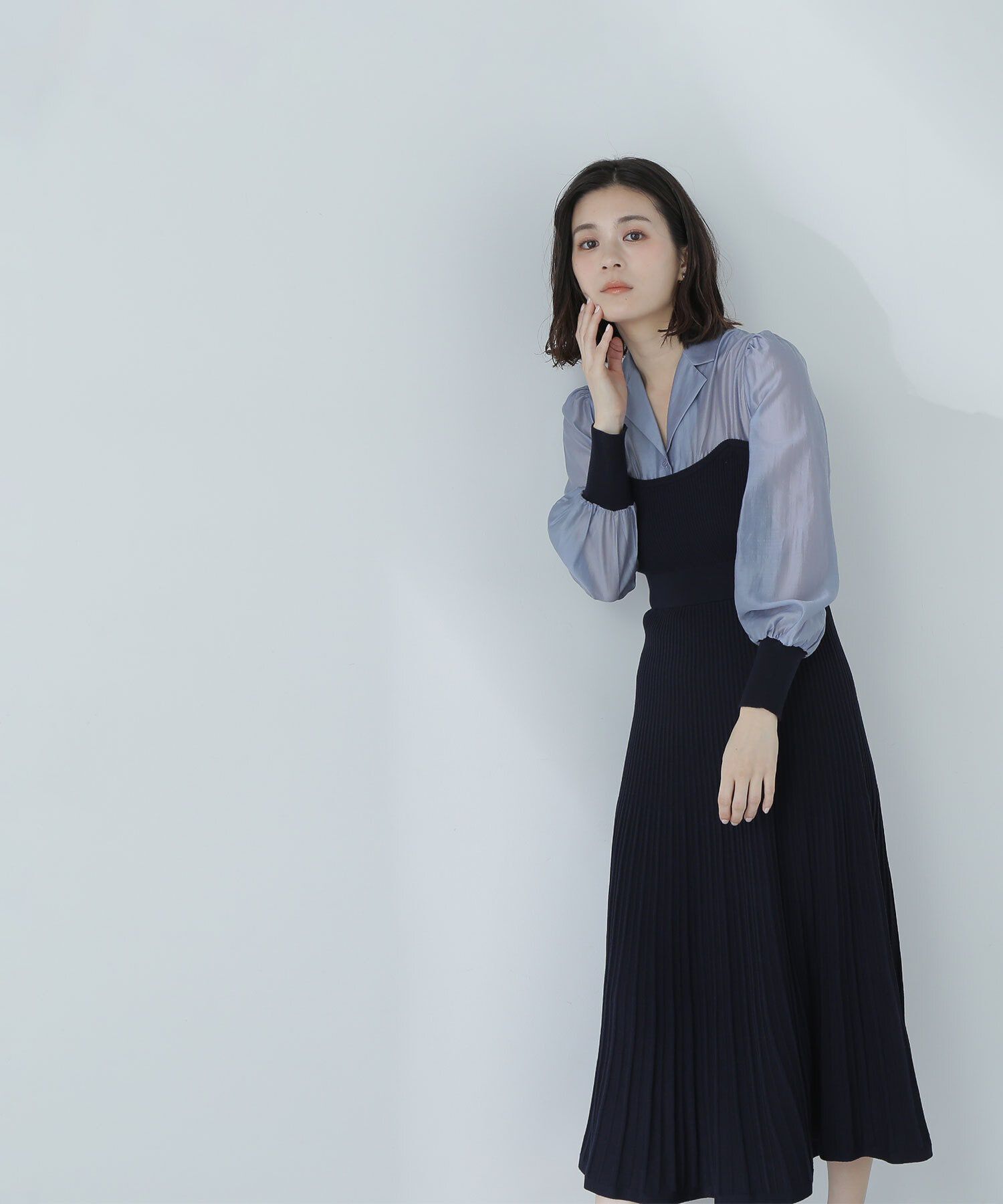  「オープンカラーニットビスチェワンピース」|ワンピース|